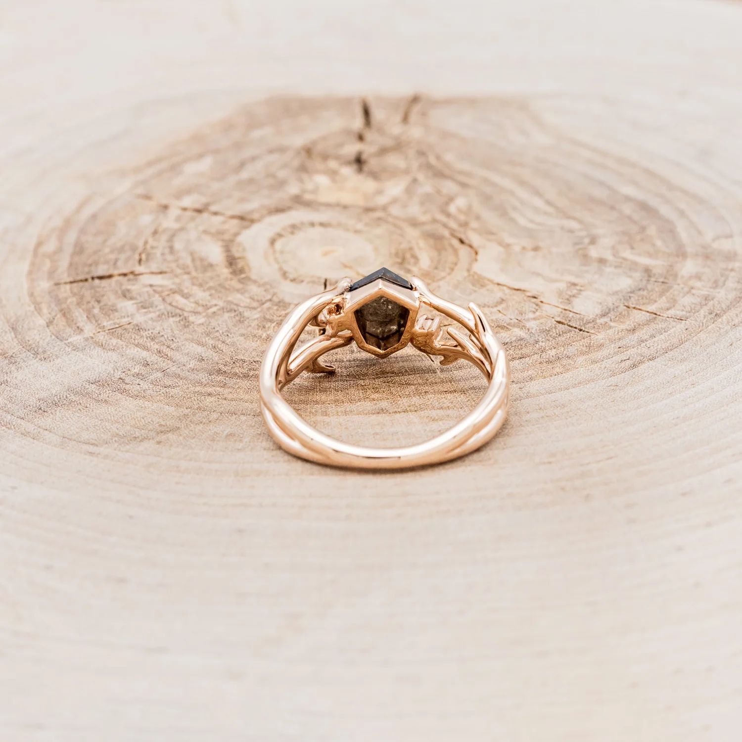 "ARTEMIS" - SHIELD ROSECUT SALT & PEPPER DIAMOND ENGAGEMENT RING WITH DIAMOND ACCENTS - Image 11