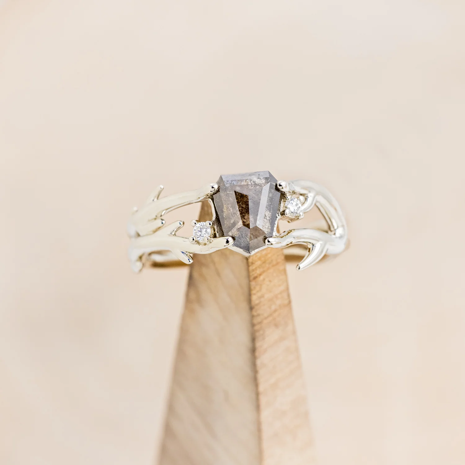 "ARTEMIS" - SHIELD ROSECUT SALT & PEPPER DIAMOND ENGAGEMENT RING WITH DIAMOND ACCENTS - Image 13