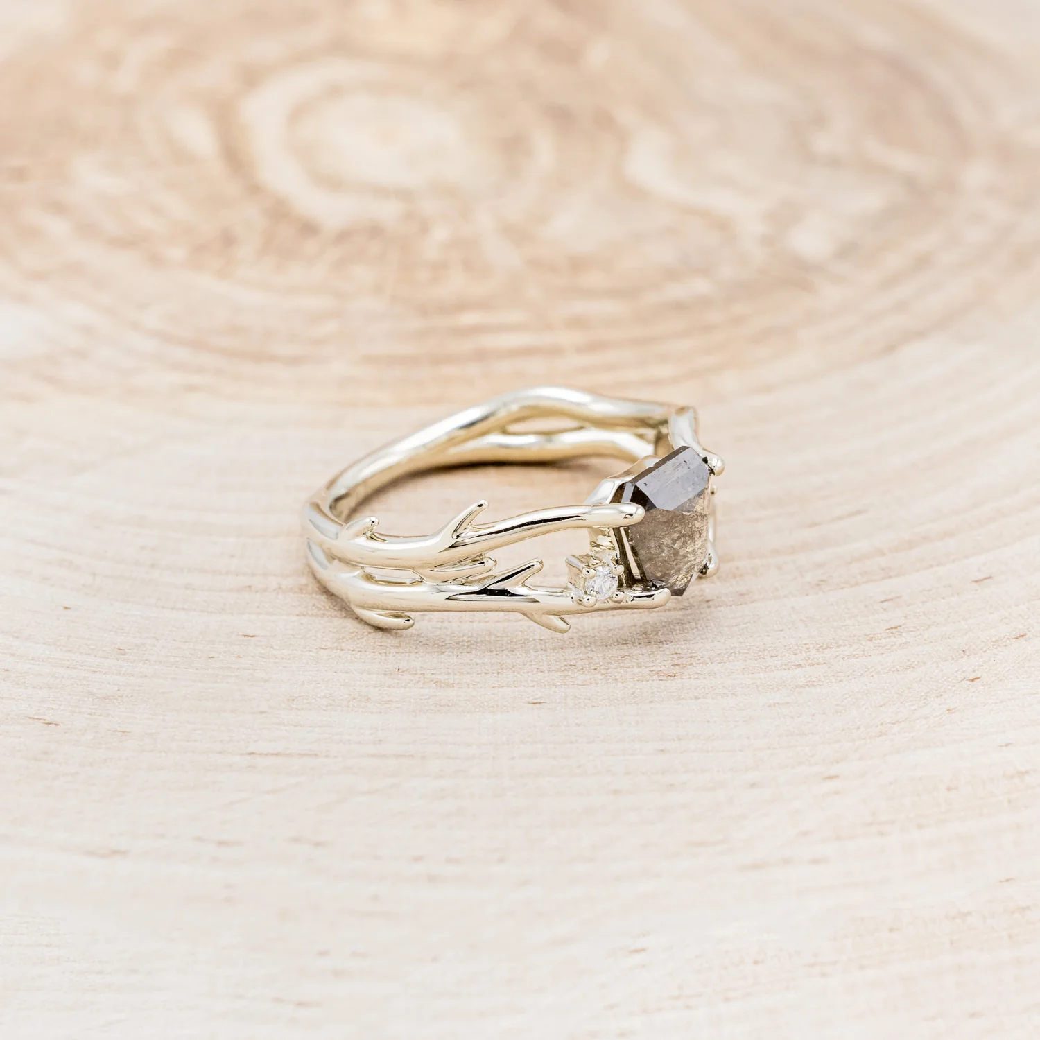 "ARTEMIS" - SHIELD ROSECUT SALT & PEPPER DIAMOND ENGAGEMENT RING WITH DIAMOND ACCENTS - Image 14