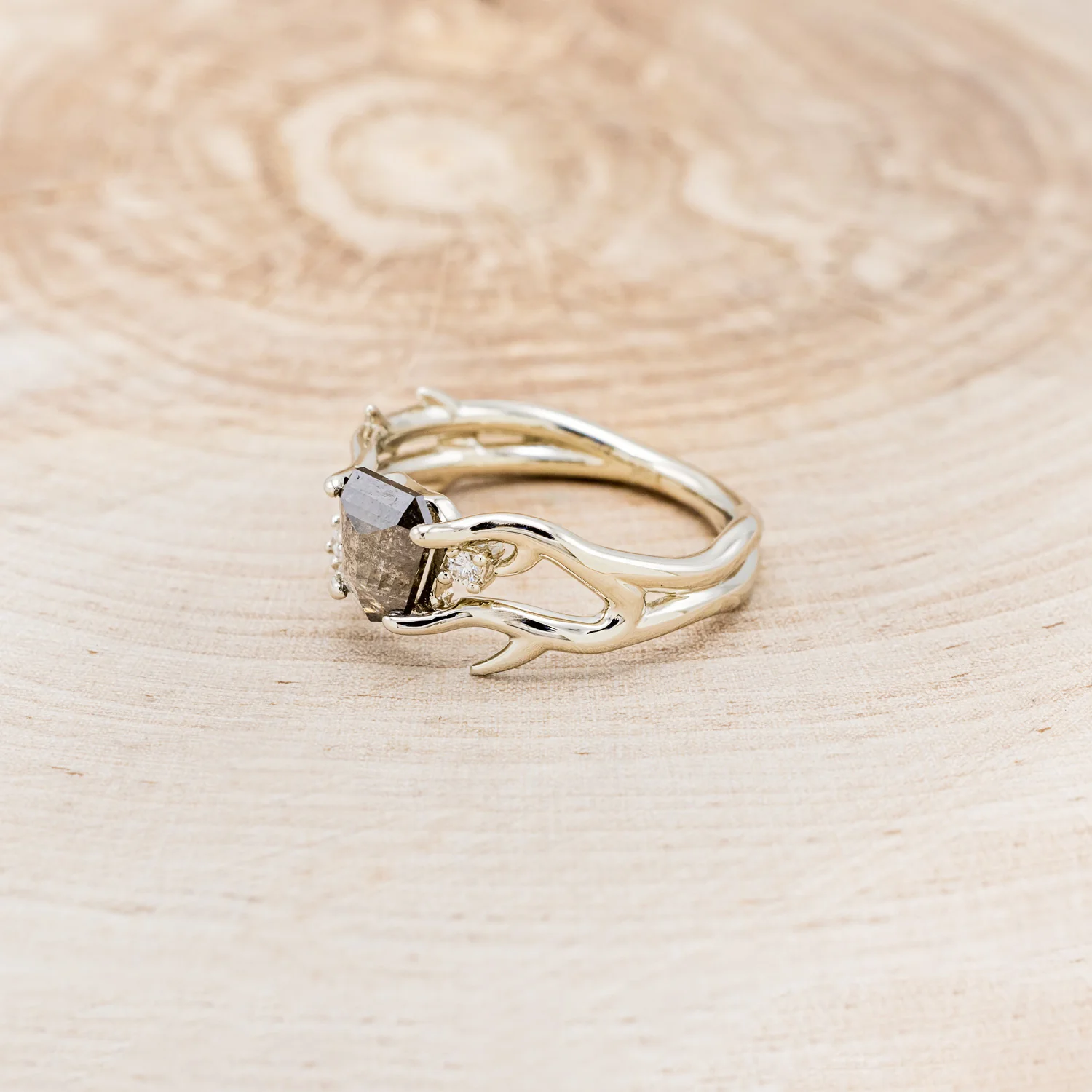 "ARTEMIS" - SHIELD ROSECUT SALT & PEPPER DIAMOND ENGAGEMENT RING WITH DIAMOND ACCENTS - Image 15