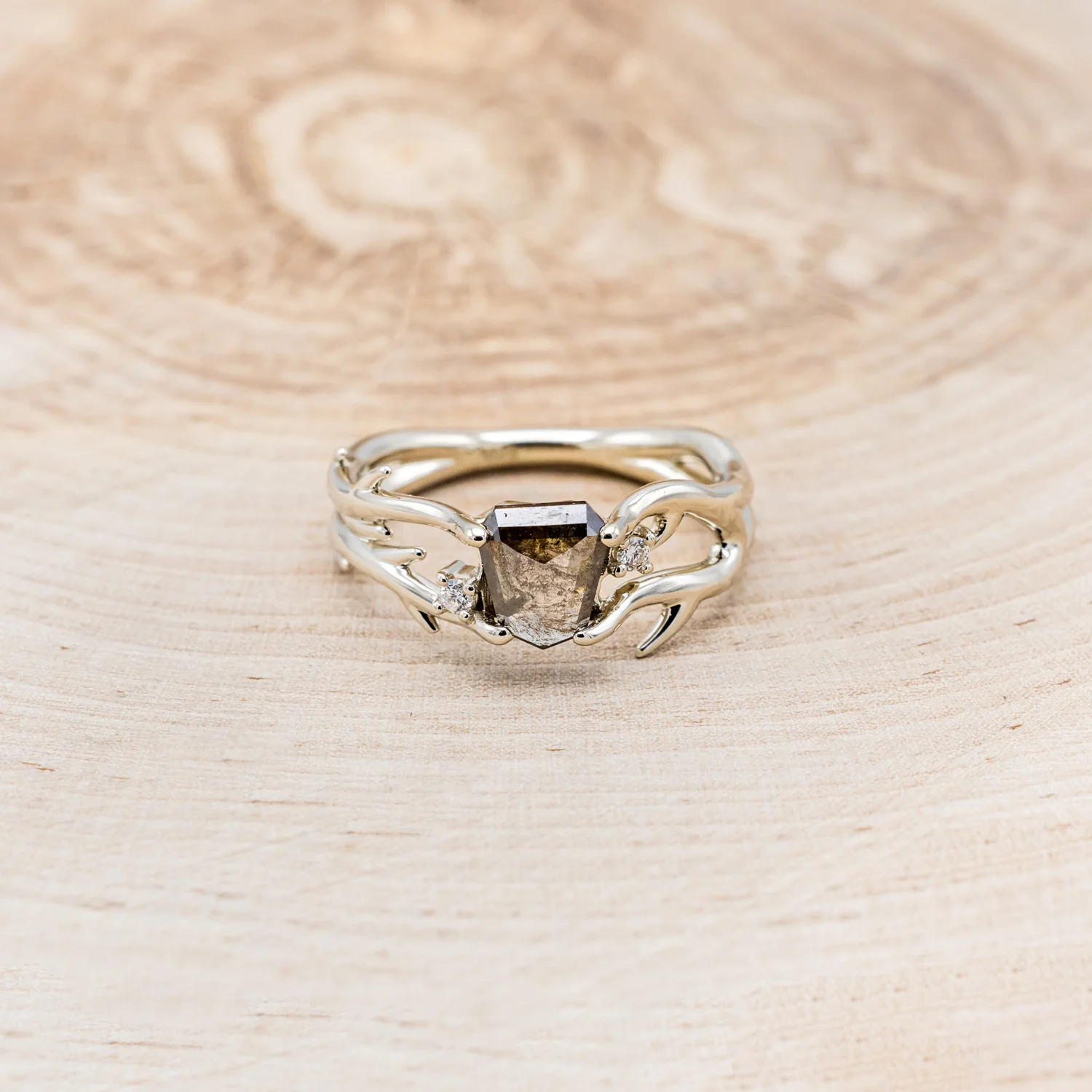 "ARTEMIS" - SHIELD ROSECUT SALT & PEPPER DIAMOND ENGAGEMENT RING WITH DIAMOND ACCENTS - Image 16