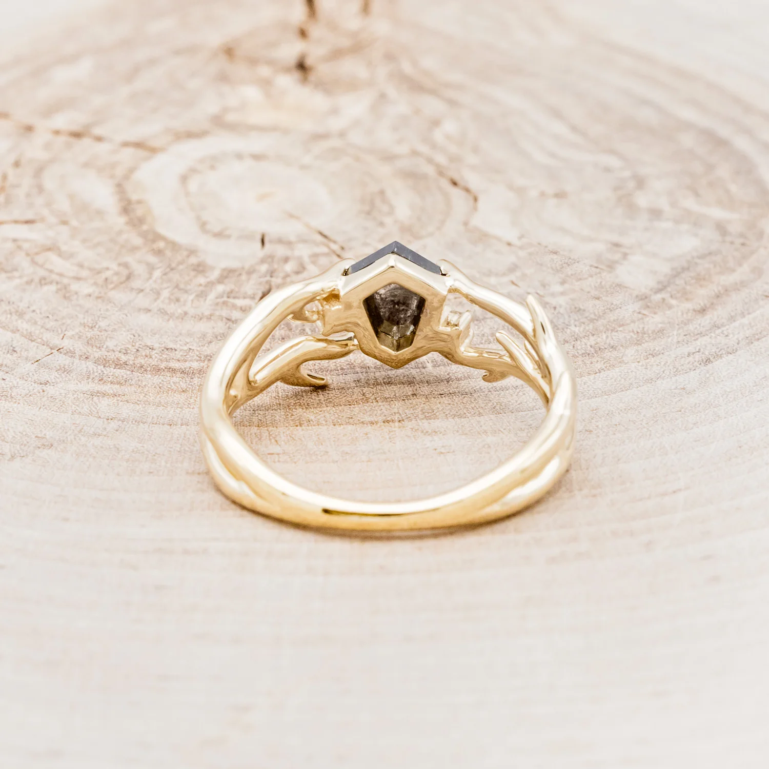 "ARTEMIS" - SHIELD ROSECUT SALT & PEPPER DIAMOND ENGAGEMENT RING WITH DIAMOND ACCENTS - Image 5