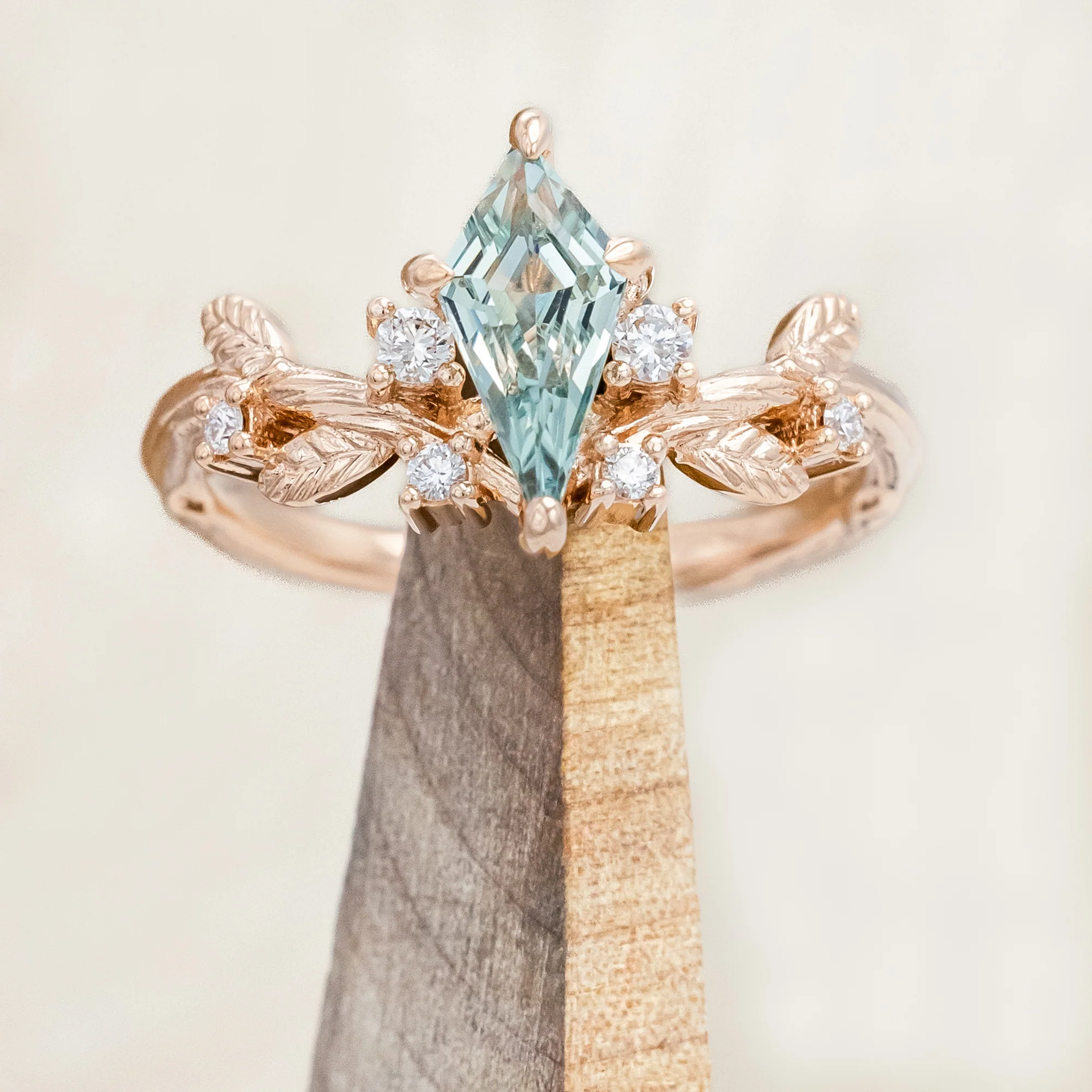 "ARTEMISIA" - KITE CUT LAB-GROWN GREEN SAPPHIRE ENGAGEMENT RING WITH DIAMOND ACCENTS - Image 3
