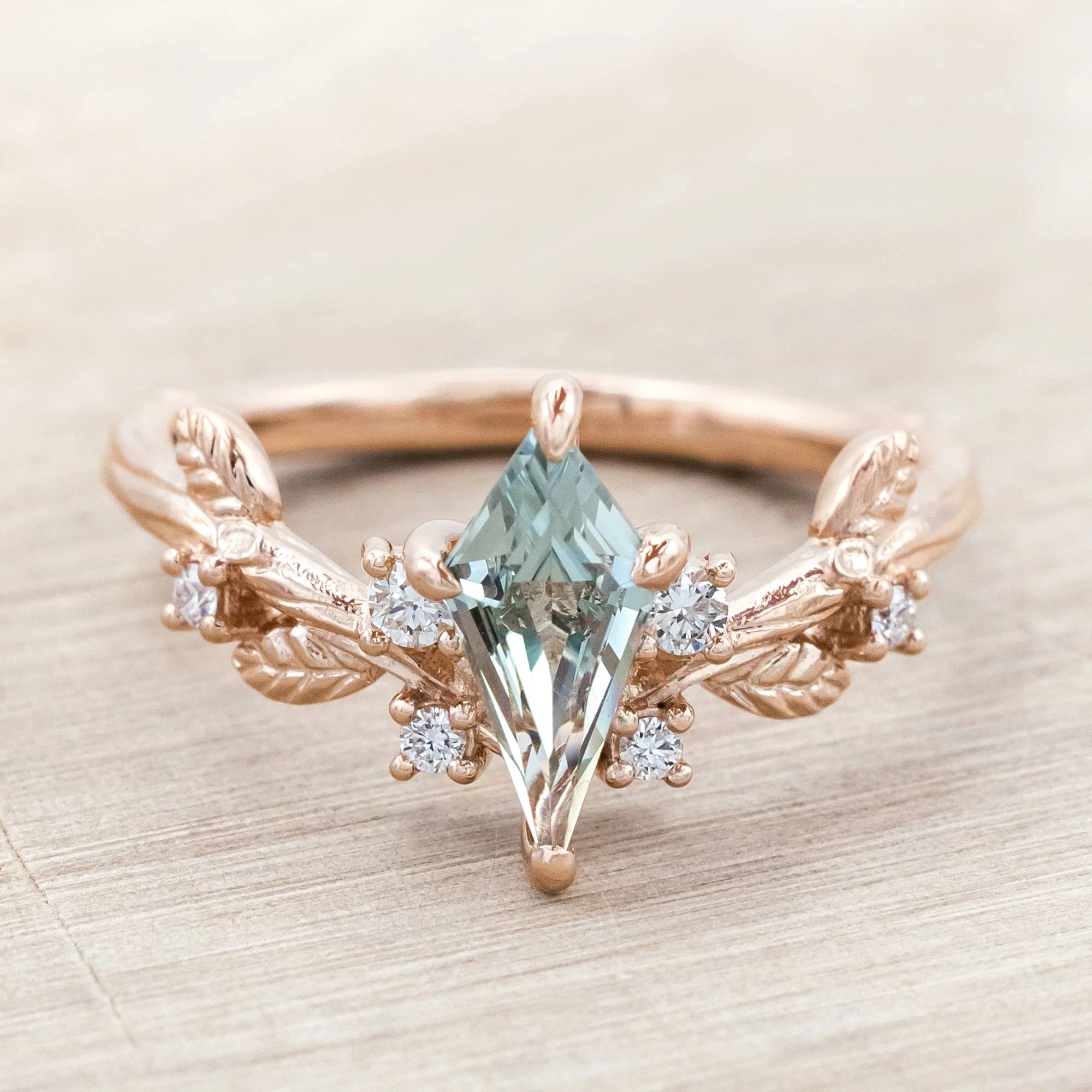 "ARTEMISIA" - KITE CUT LAB-GROWN GREEN SAPPHIRE ENGAGEMENT RING WITH DIAMOND ACCENTS - Image 6