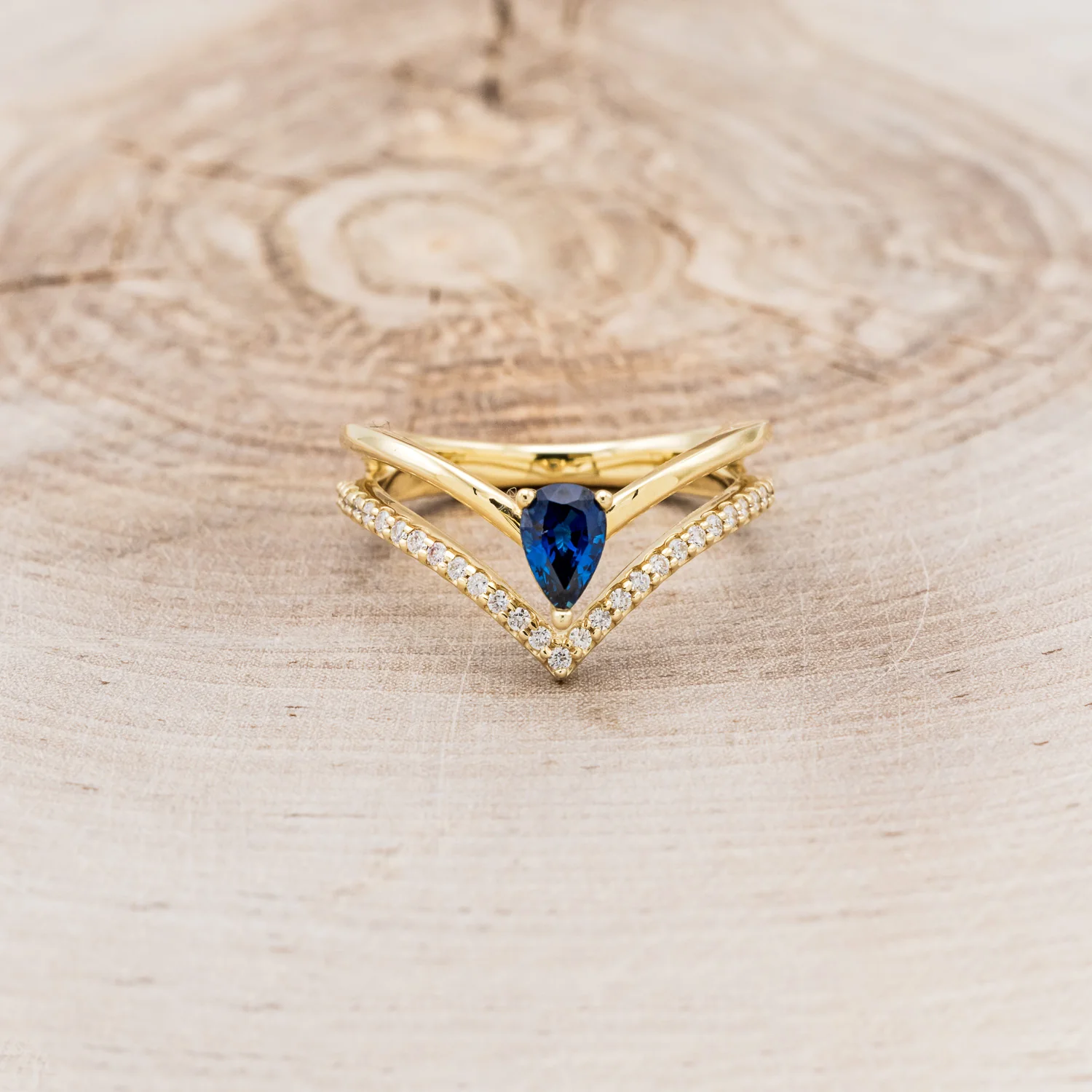 "CICELY" - PEAR CUT LAB-GROWN BLUE SAPPHIRE ENGAGEMENT RING WITH DIAMOND ACCENTS - Image 10