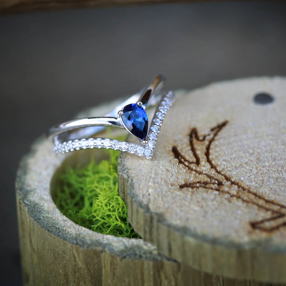 "CICELY" - PEAR CUT LAB-GROWN BLUE SAPPHIRE ENGAGEMENT RING WITH DIAMOND ACCENTS - Image 14
