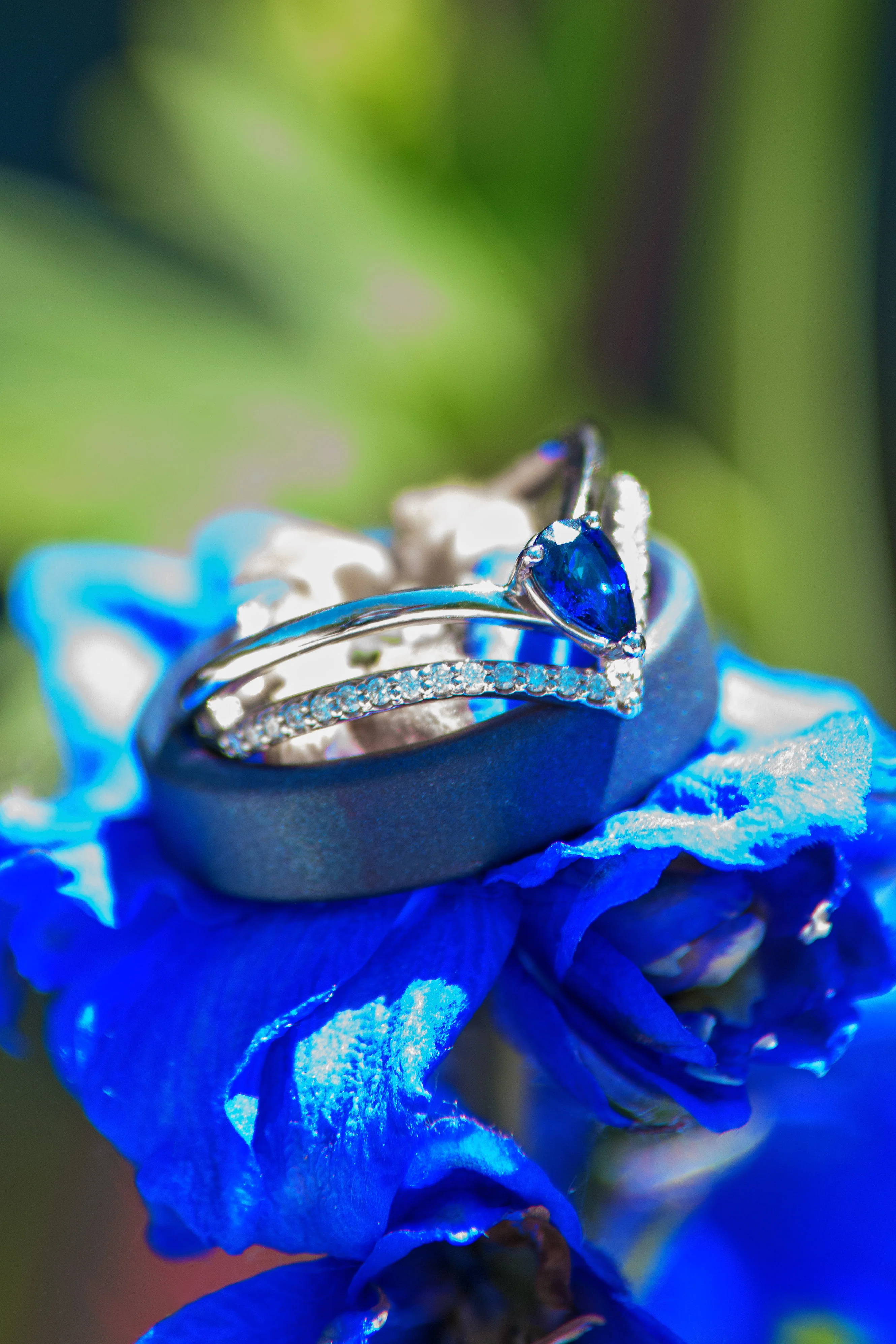 "CICELY" - PEAR CUT LAB-GROWN BLUE SAPPHIRE ENGAGEMENT RING WITH DIAMOND ACCENTS - Image 15