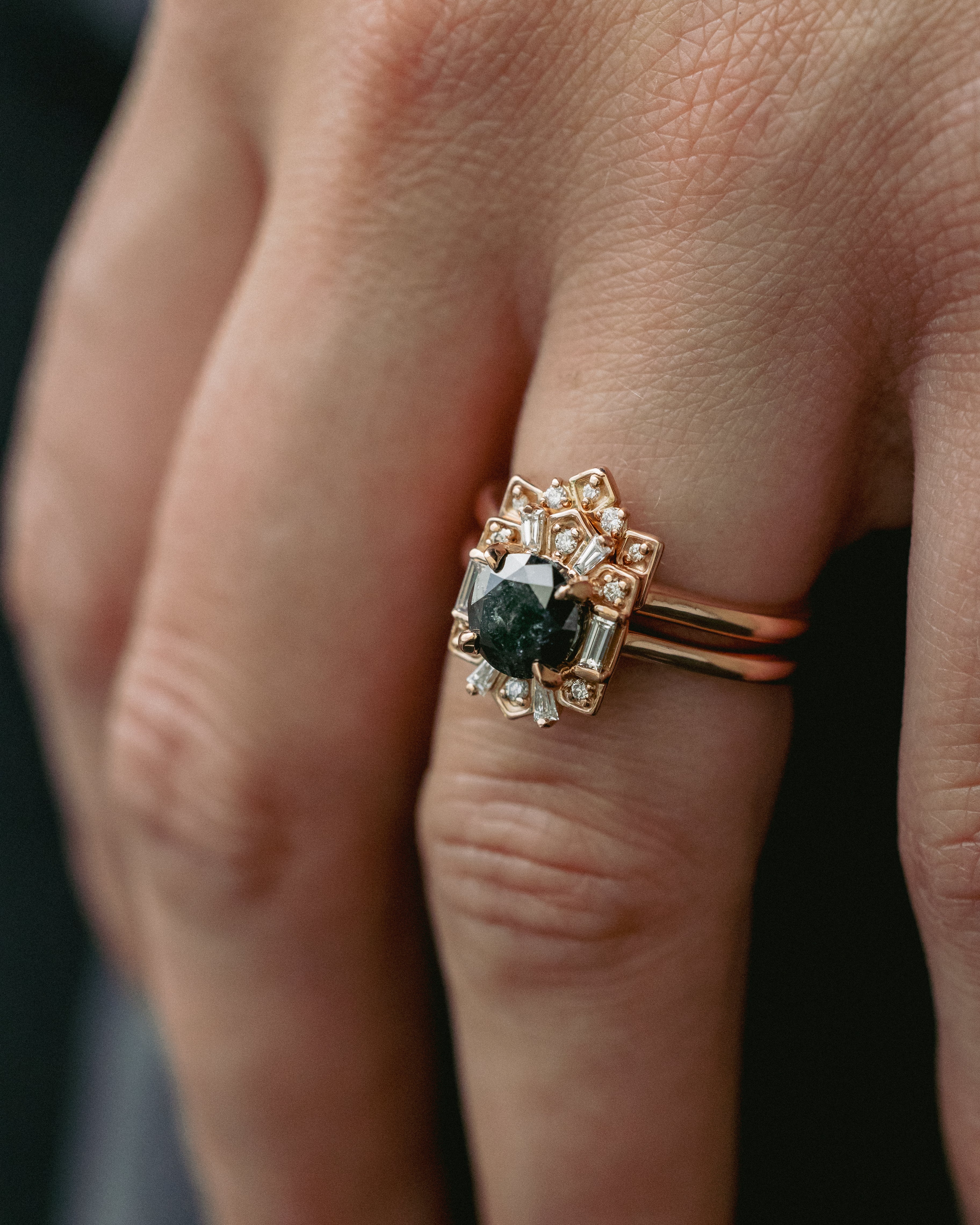 "CLEOPATRA" - ROUND CUT SALT & PEPPER DIAMOND ENGAGEMENT RING WITH DIAMOND TRACER - Image 12