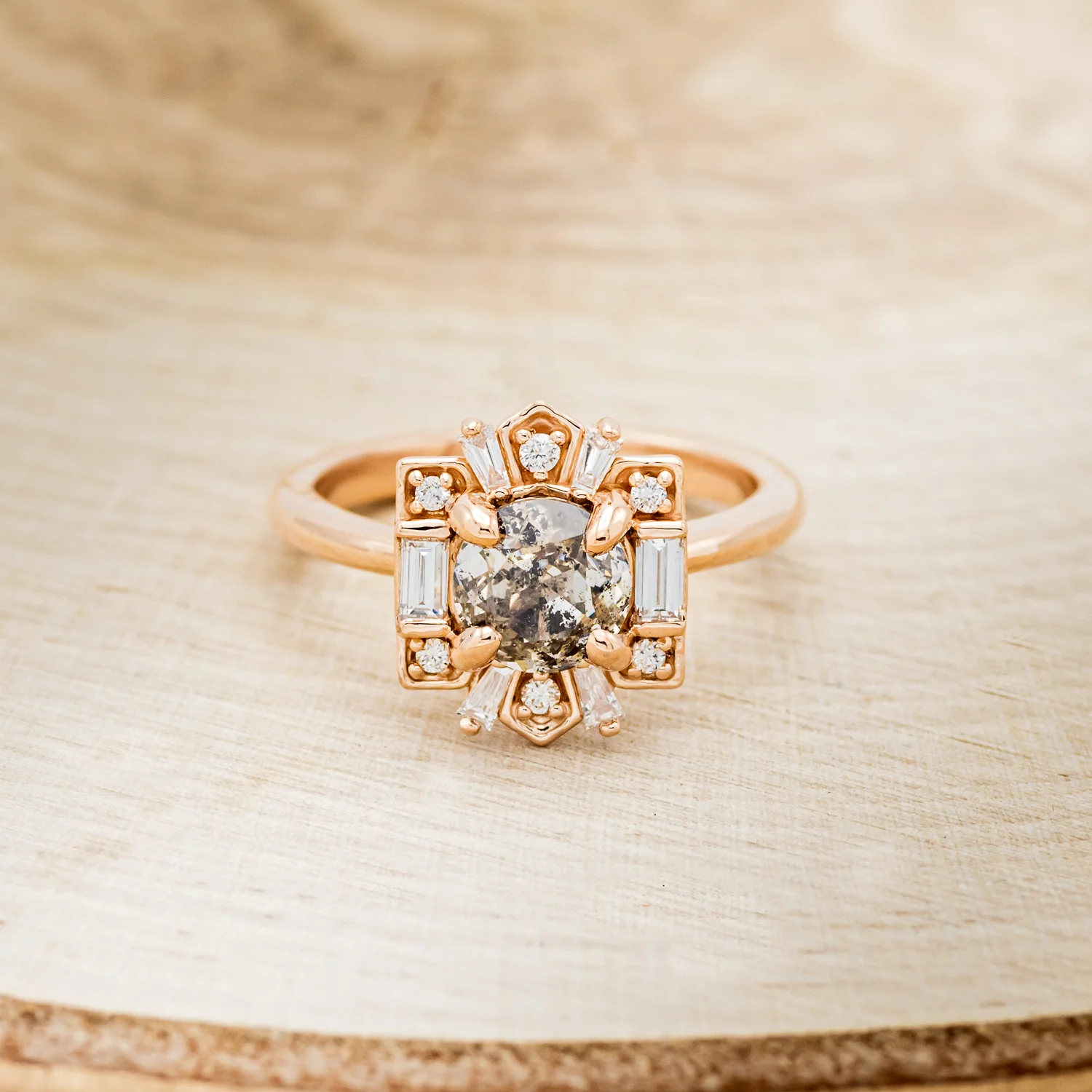 "CLEOPATRA" - ROUND CUT SALT & PEPPER DIAMOND ENGAGEMENT RING WITH DIAMOND TRACER - Image 8