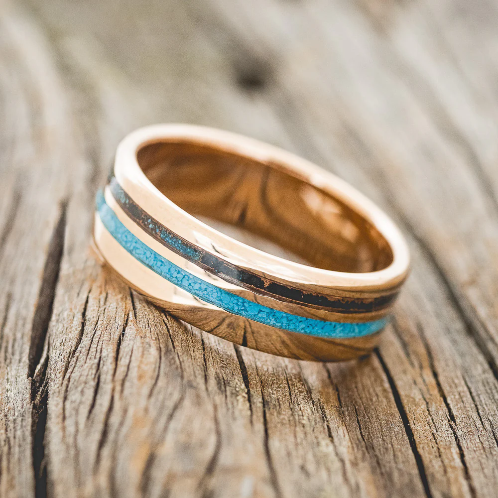 "COSMO" - TURQUOISE & PATINA COPPER WEDDING BAND - Image 8