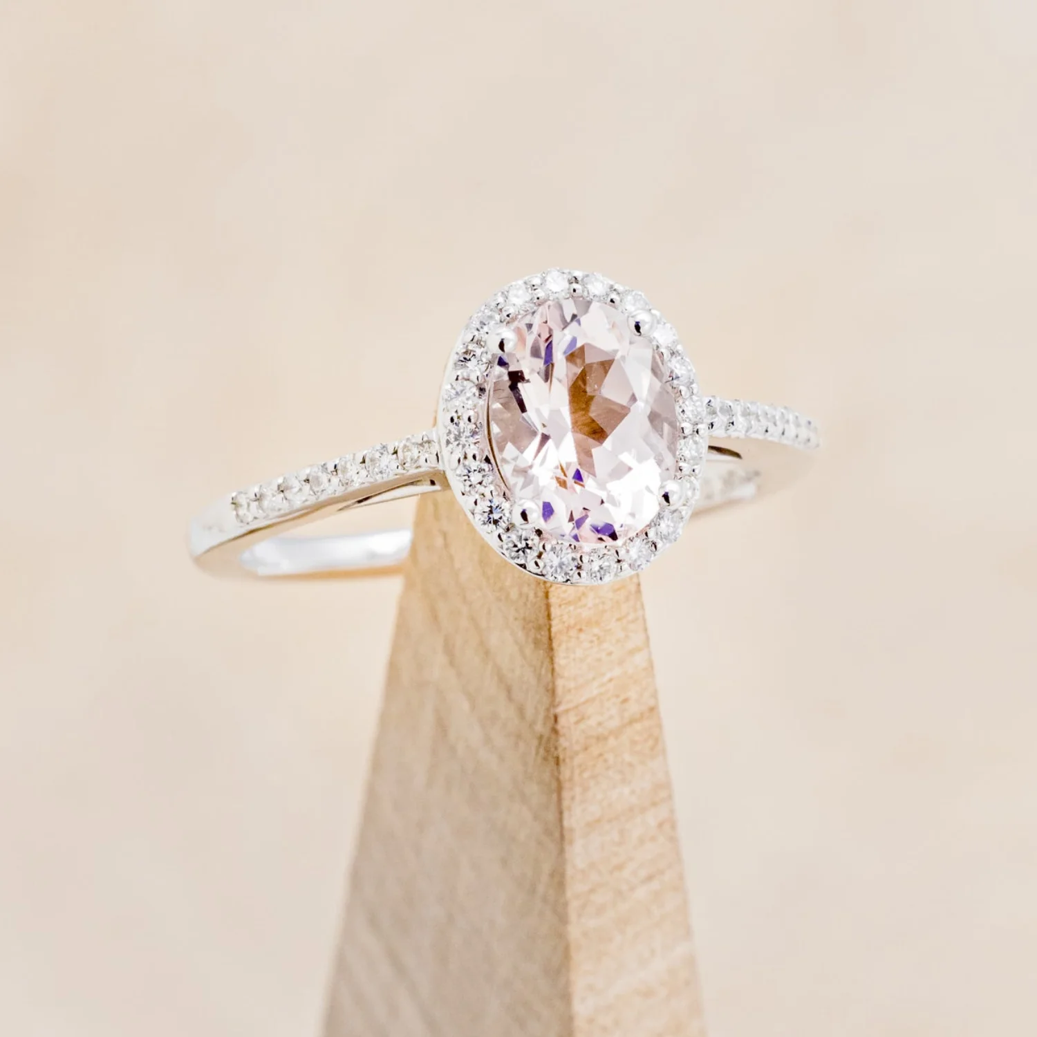 "DIANA" - OVAL CUT MORGANITE ENGAGEMENT RING WITH DIAMOND HALO & ACCENTS - Image 7