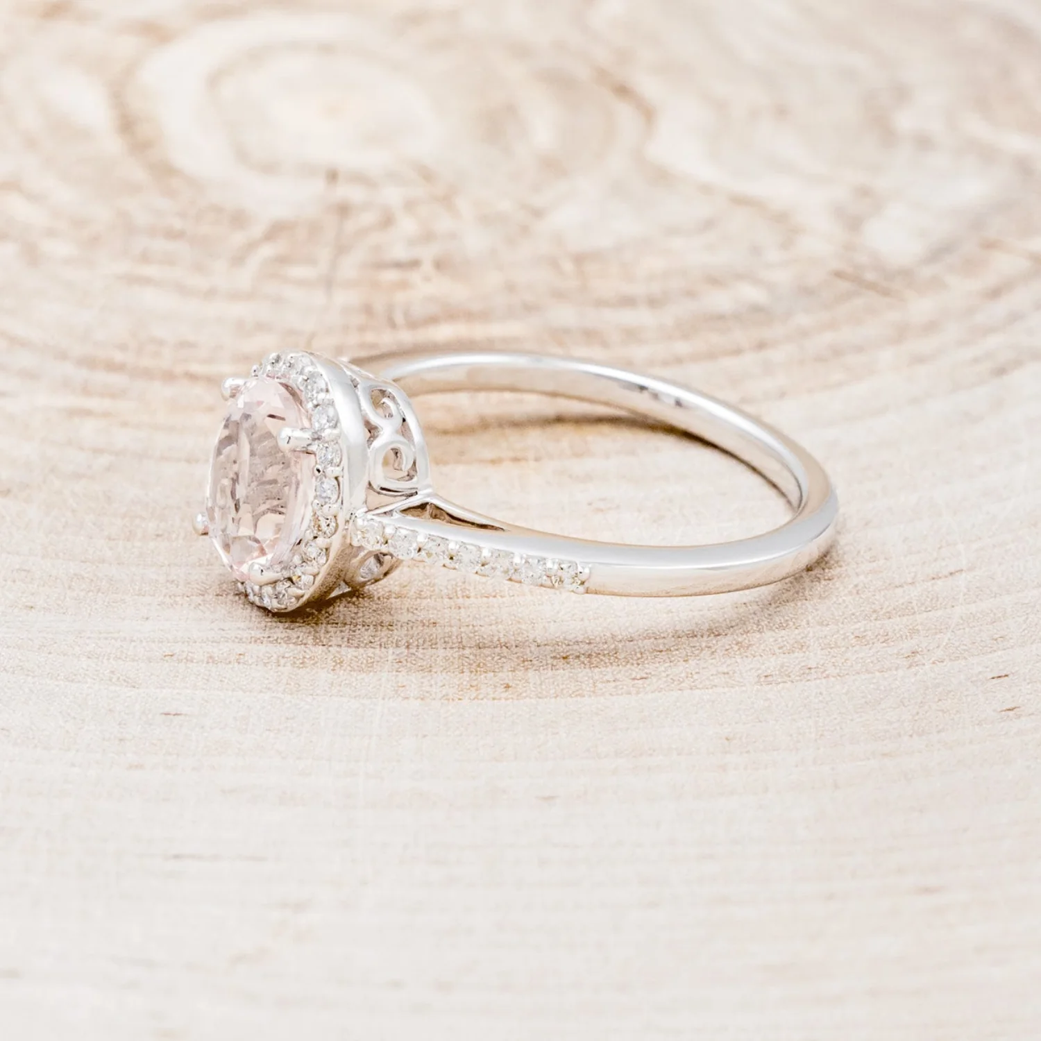 "DIANA" - OVAL CUT MORGANITE ENGAGEMENT RING WITH DIAMOND HALO & ACCENTS - Image 9