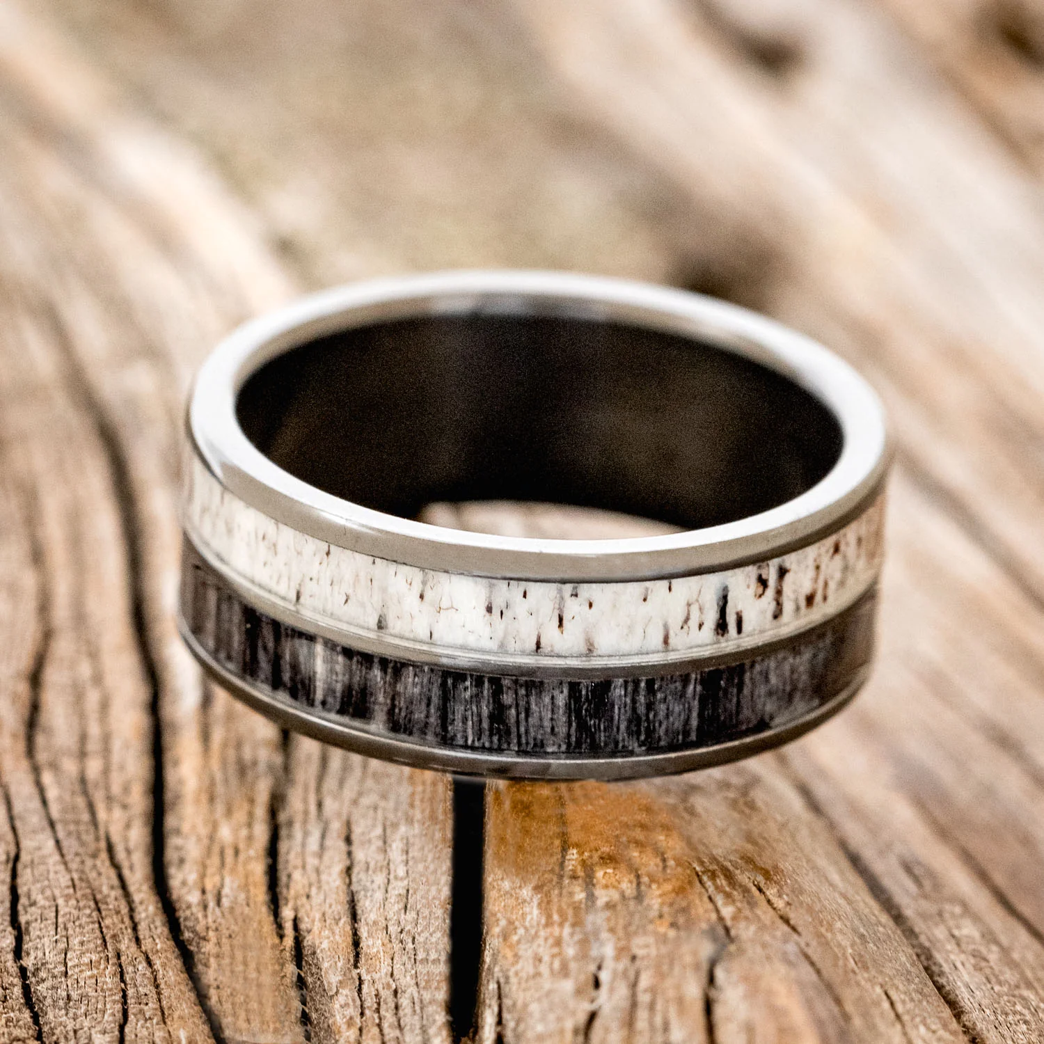 "DYAD" - GREY BIRCH WOOD & ANTLER WEDDING BAND - Image 12