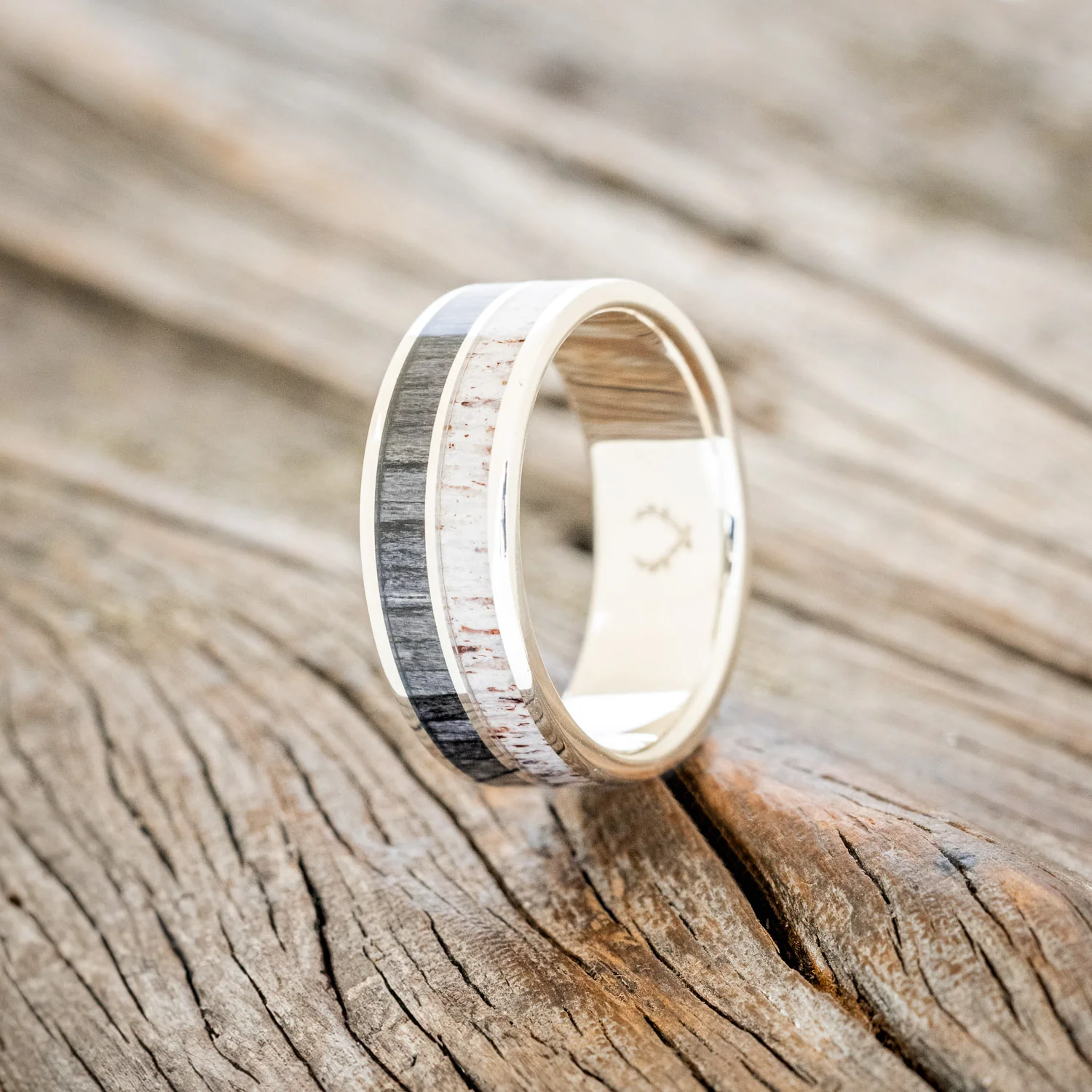 "DYAD" - GREY BIRCH WOOD & ANTLER WEDDING BAND - Image 13