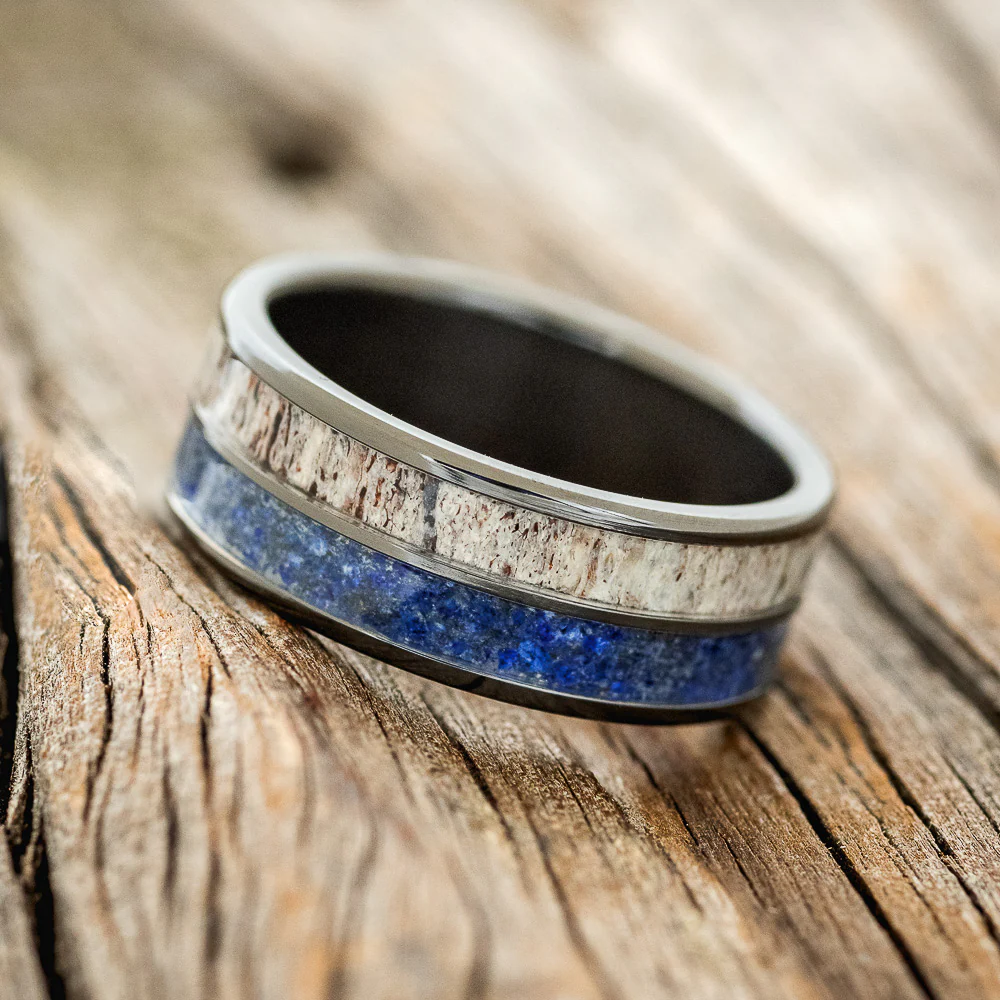"DYAD" - LAPIS LAZULI & ANTLER WEDDING RING - Image 11
