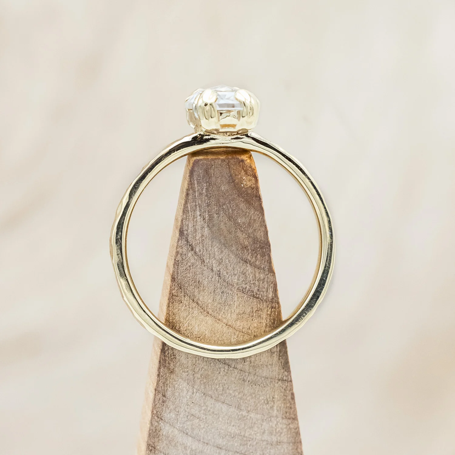 "ELLA" - ANTIQUE CUSHION ROSE CUT MOISSANITE SOLITAIRE ENGAGEMENT RING WITH A HAMMERED FINISH - Image 12
