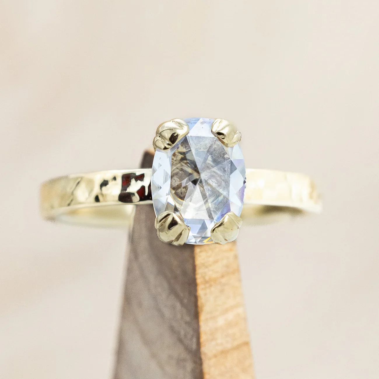 "ELLA" - ANTIQUE CUSHION ROSE CUT MOISSANITE SOLITAIRE ENGAGEMENT RING WITH A HAMMERED FINISH - Image 7