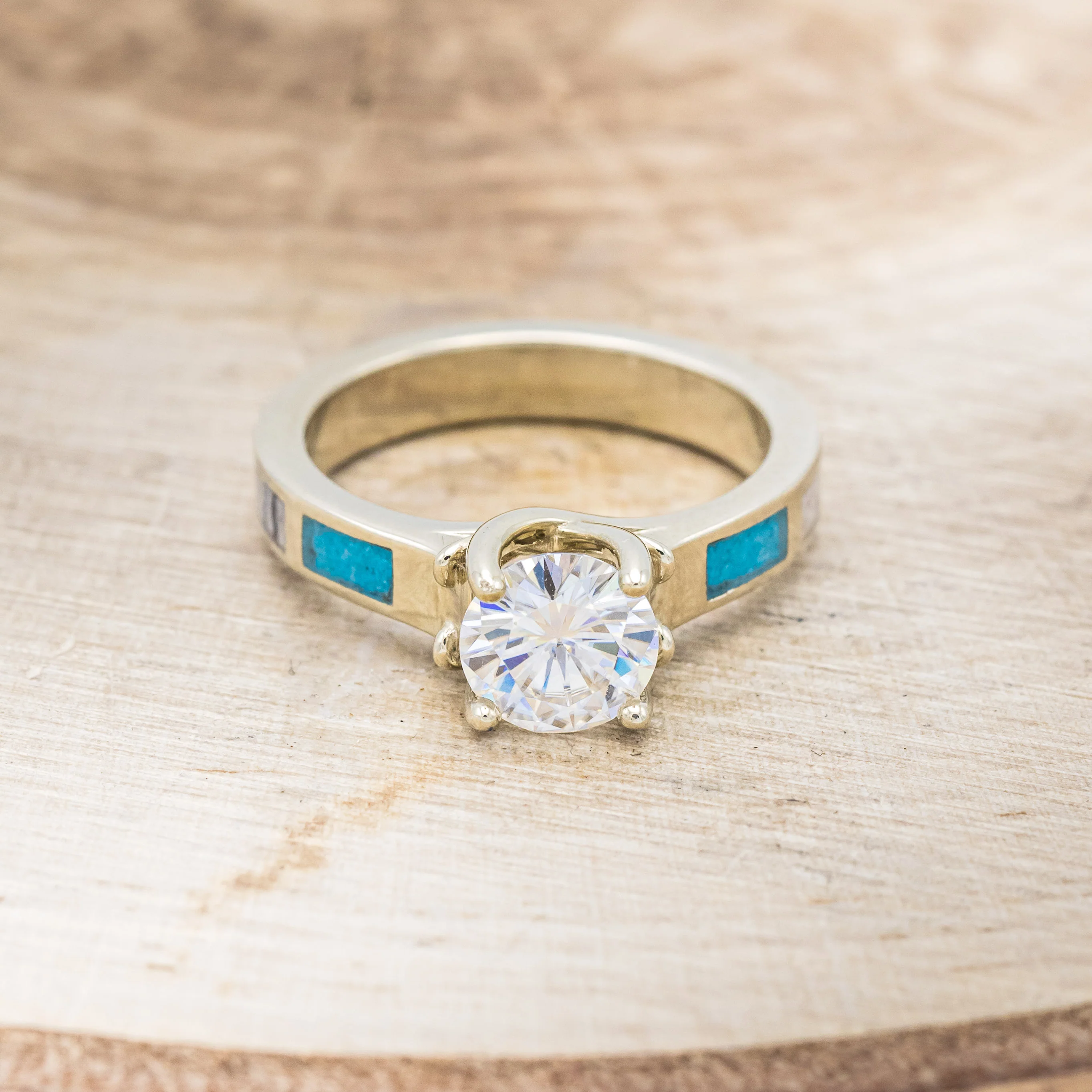 "FAWN" - MOISSANITE ANTLER PRONGED ENGAGEMENT RING WITH ANTLER & TURQUOISE INLAYS - Image 10