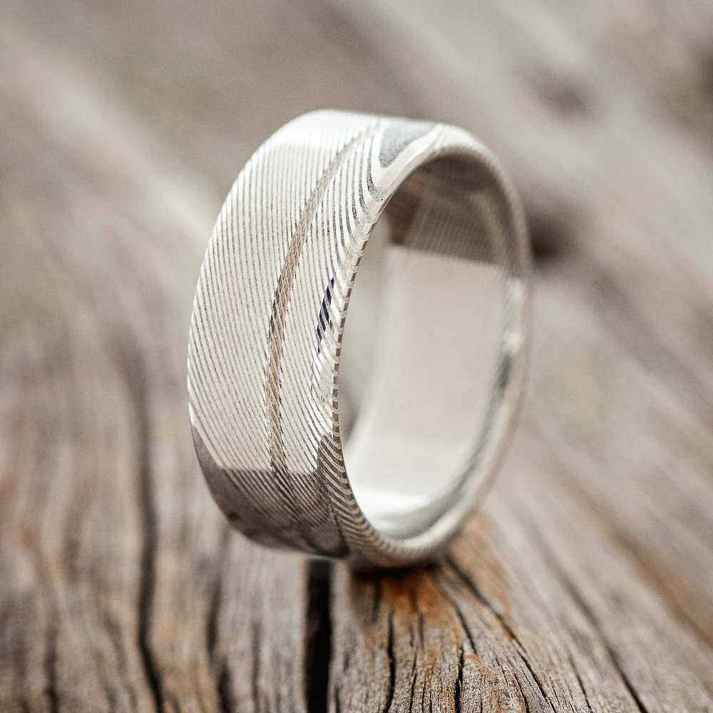 BLACK ZIRCONIUM WEDDING BAND WITH OFFSET CUT ETCHING - Image 4