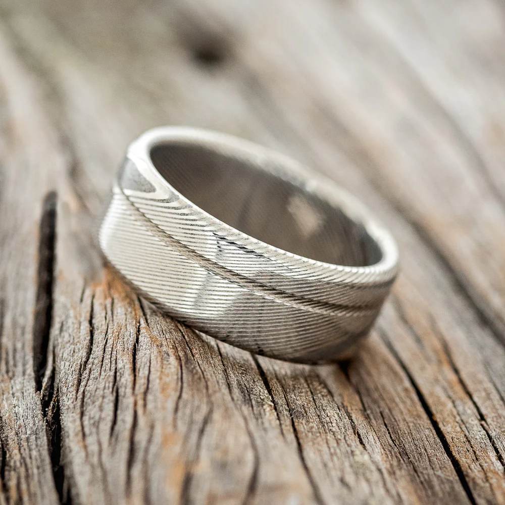 BLACK ZIRCONIUM WEDDING BAND WITH OFFSET CUT ETCHING - Image 5