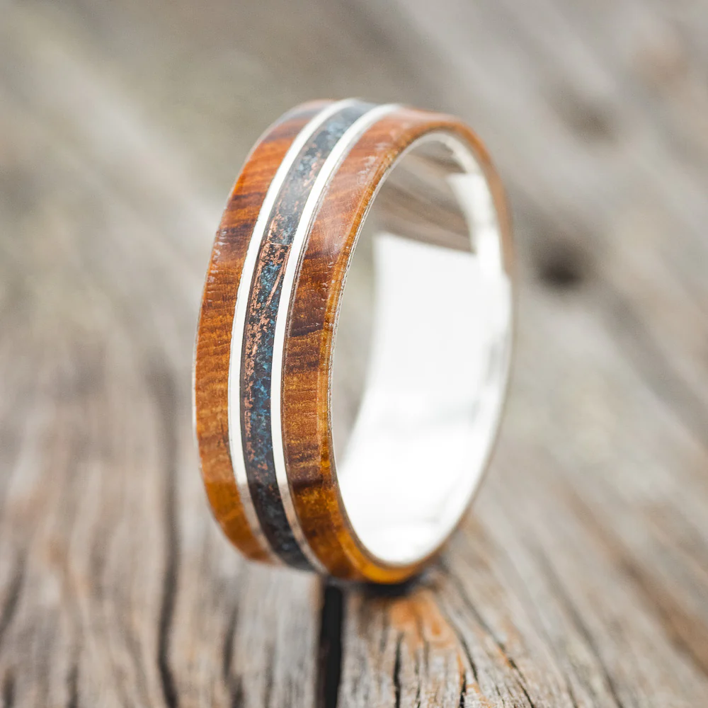 "GLEN" - IRONWOOD & PATINA COPPER WEDDING BAND - Image 7