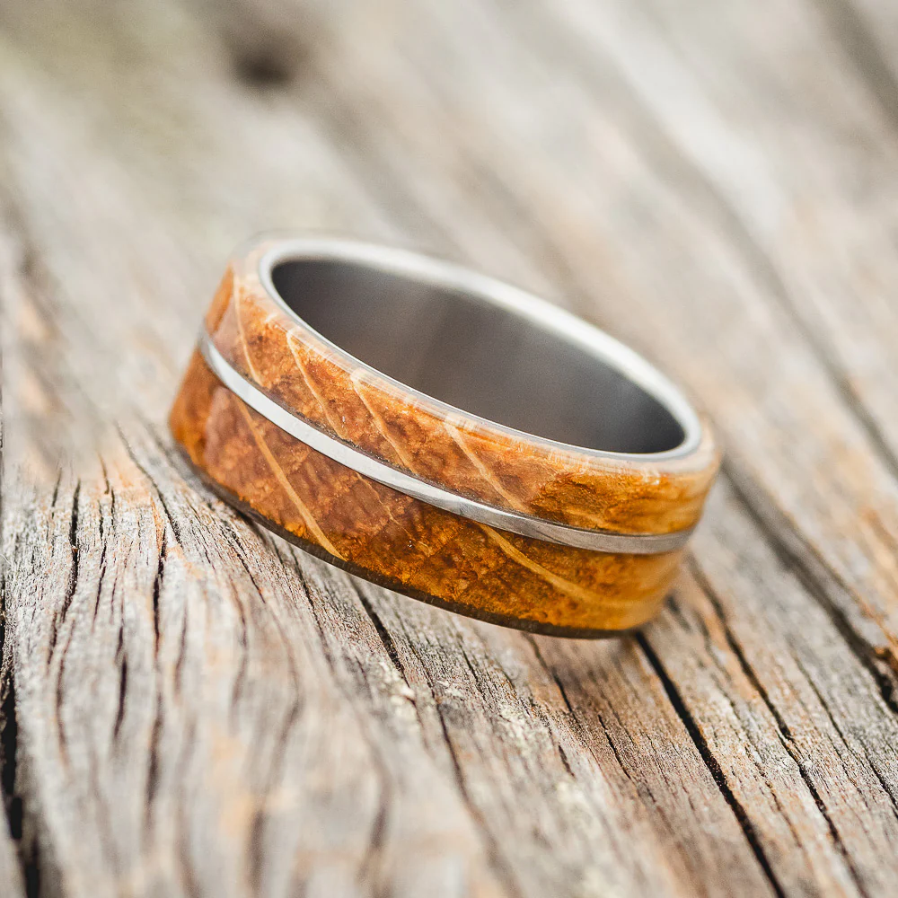 "GOLDEN" - WHISKEY BARREL OAK WEDDING RING - Image 3