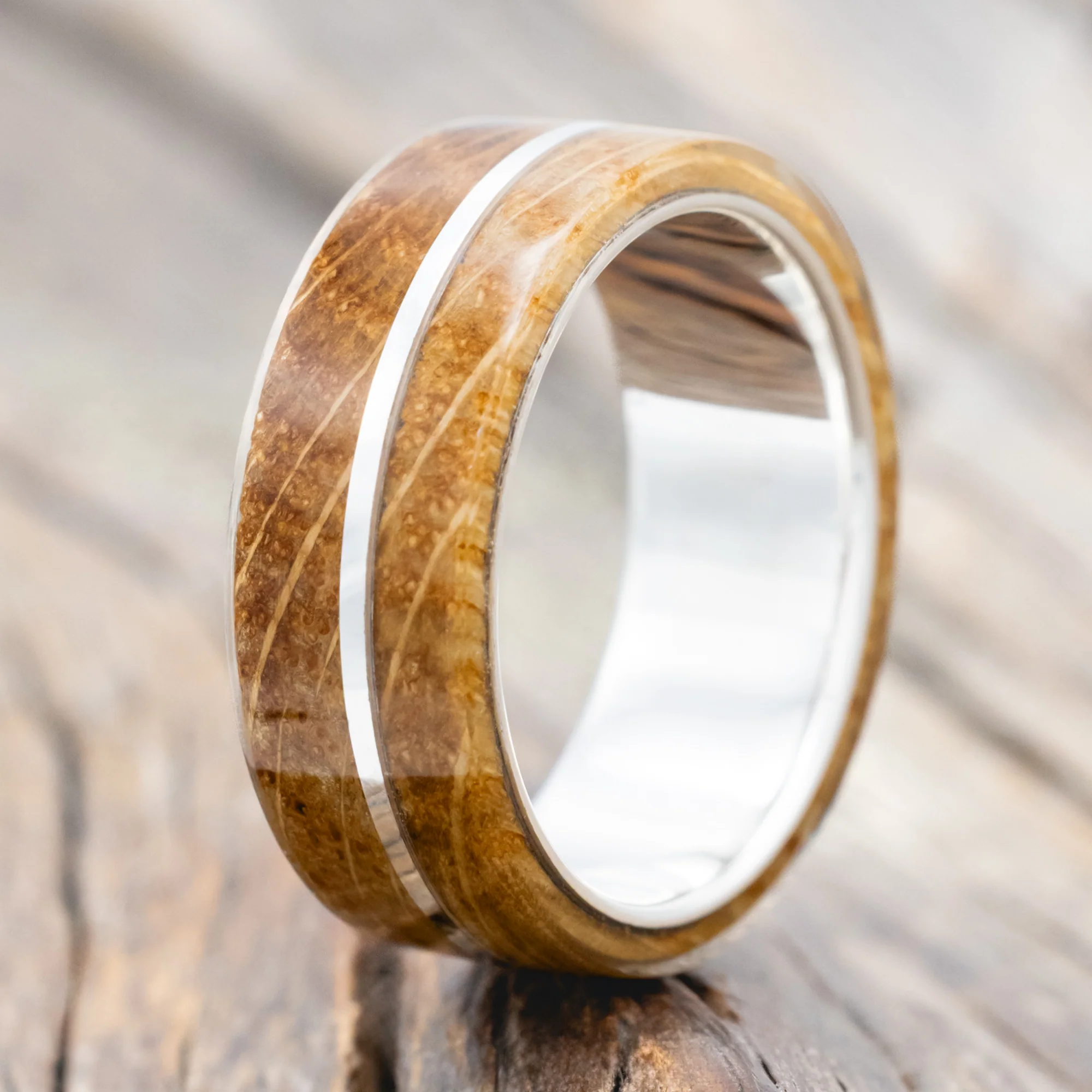 "GOLDEN" - WHISKEY BARREL OAK WEDDING RING - Image 5