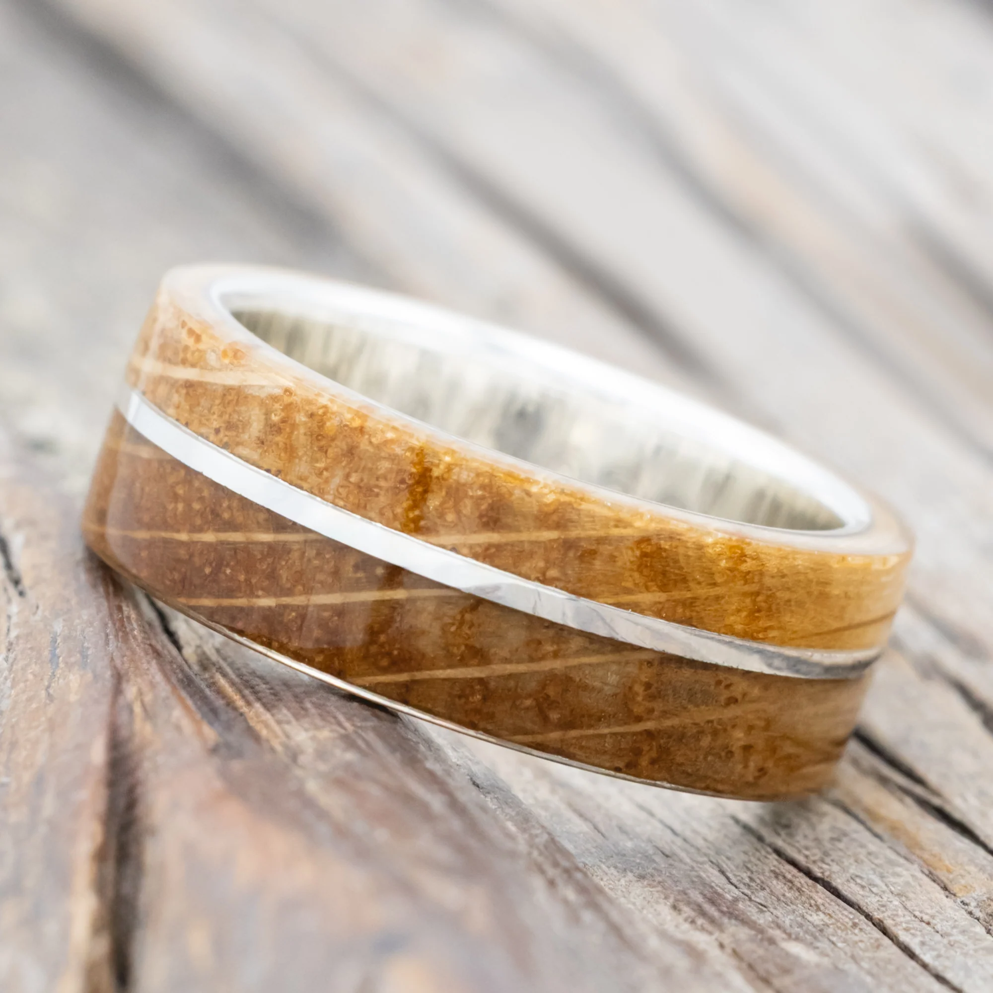 "GOLDEN" - WHISKEY BARREL OAK WEDDING RING - Image 6