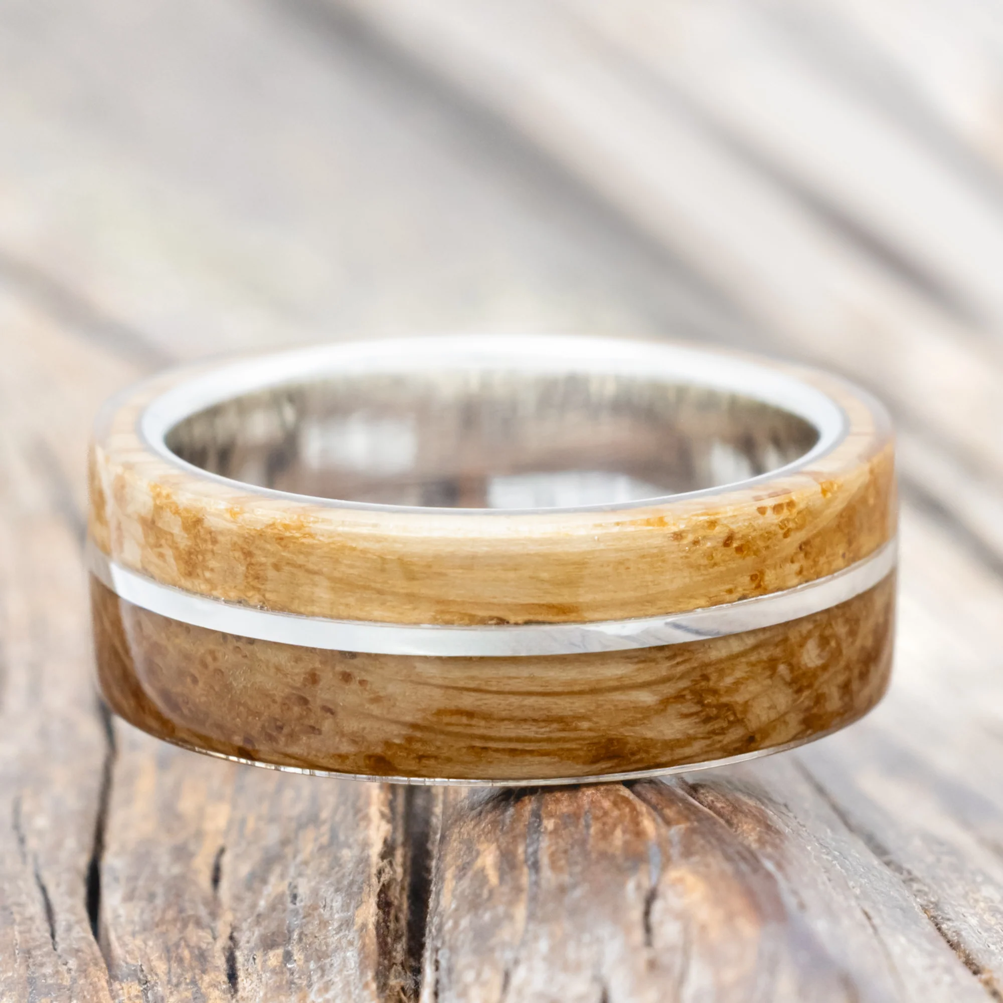 "GOLDEN" - WHISKEY BARREL OAK WEDDING RING - Image 7