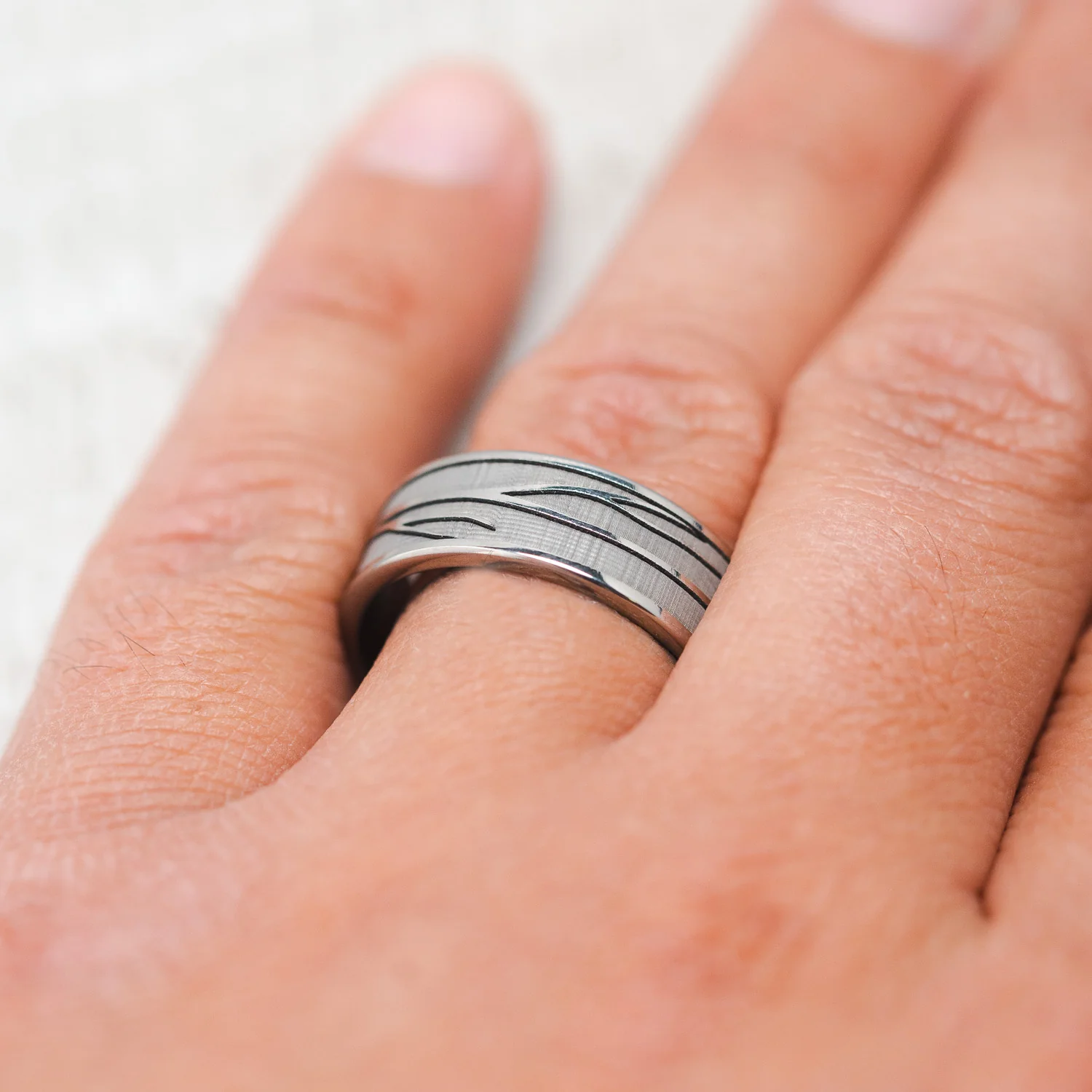 "LEGACY" - CHANNEL EMBOSSED BRANCHES WEDDING BAND - Image 7