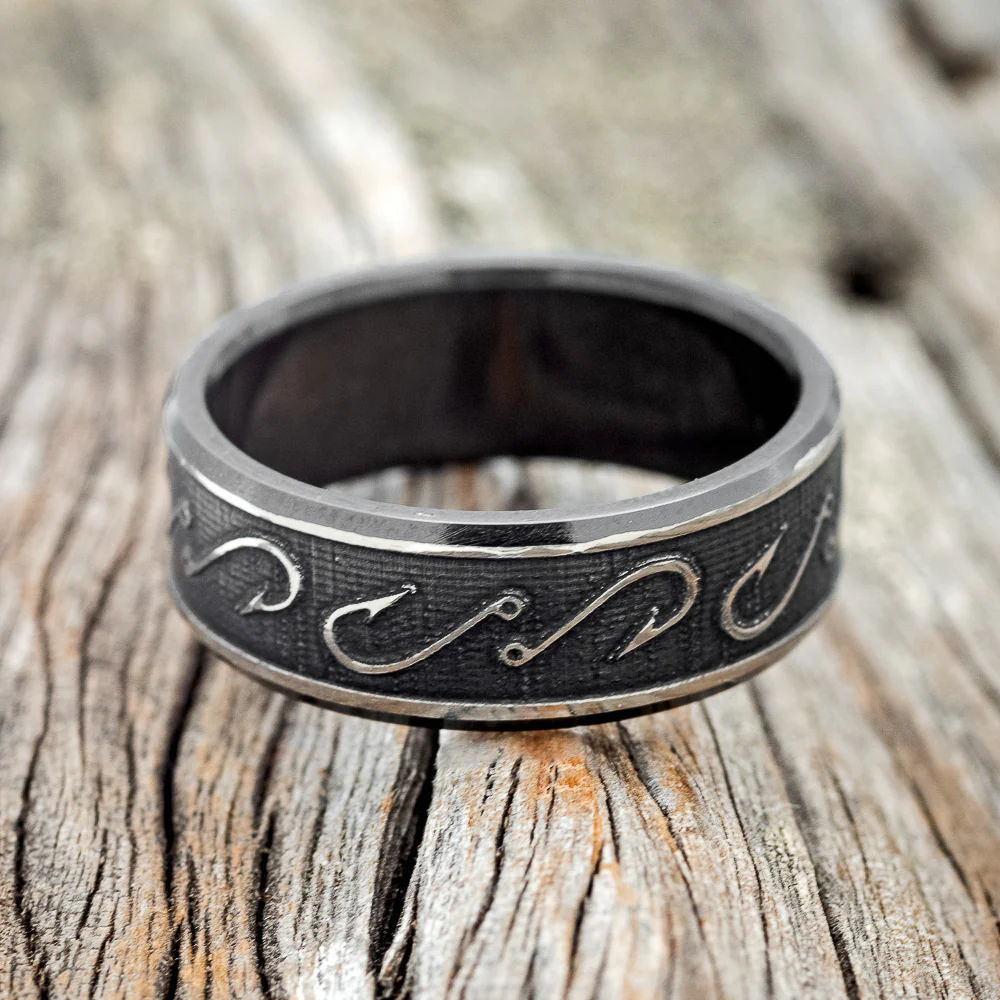 "LEGACY" - CHANNEL EMBOSSED FISHING HOOKS WEDDING BAND - Image 4