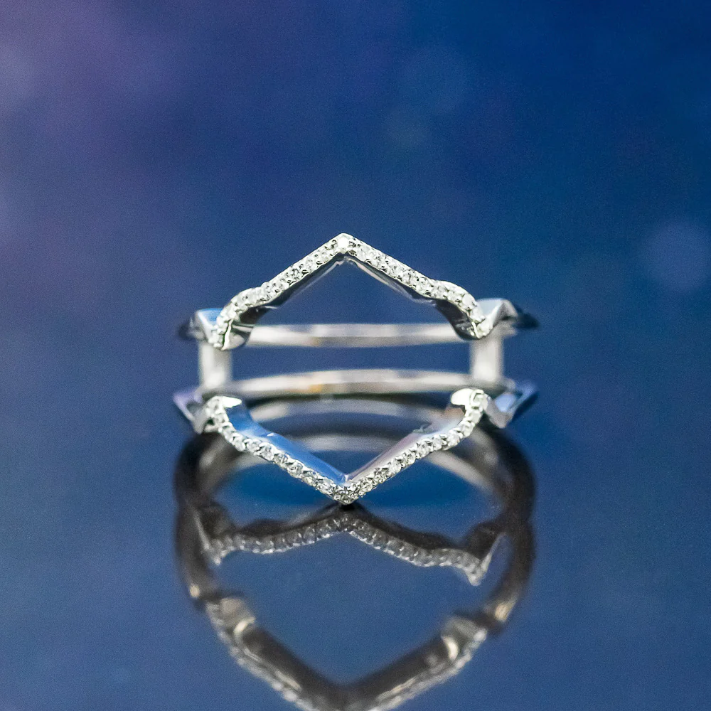 "LUCY IN THE SKY" - ROUND CUT MOISSANITE ENGAGEMENT RING WITH DIAMOND ACCENTS, TURQUOISE INLAYS & A DIAMOND RING GUARD - Image 12