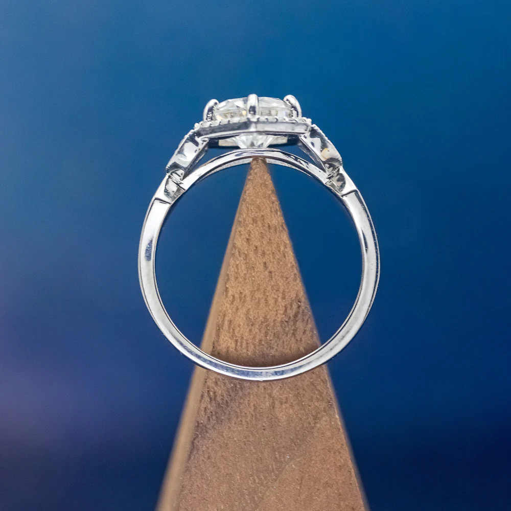 "LUCY IN THE SKY" - ROUND CUT MOISSANITE ENGAGEMENT RING WITH DIAMOND ACCENTS, TURQUOISE INLAYS & A DIAMOND RING GUARD - Image 9
