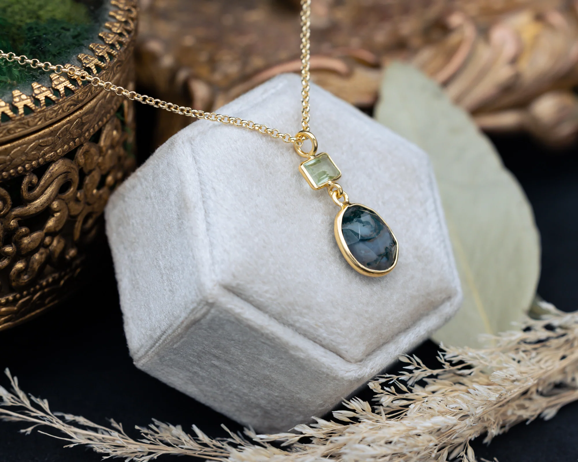 MOSS COLLECTION - 18K GOLD VERMEIL PENDANT WITH MOSS AGATE & PRASIOLITE - BY JORGE REVILLA - Image 4