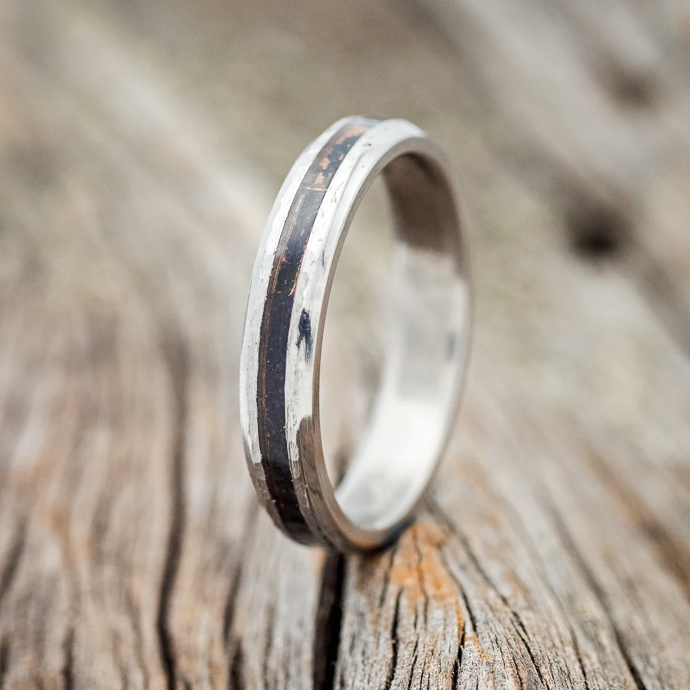 "NIRVANA" - MATCHING SET OF PATINA COPPER WEDDING BANDS WITH HAMMERED FINISHES - Image 4
