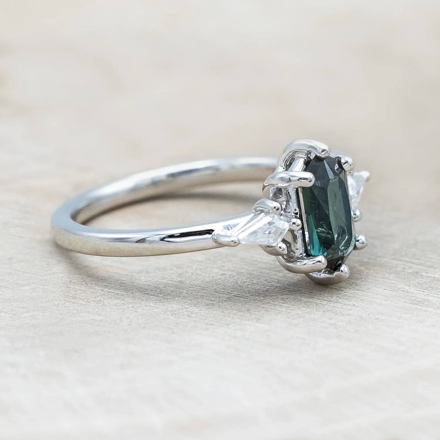 ONE-OF-A-KIND - "ISLA" - ELONGATED HEXAGON CUT AUSTRALIAN SAPPHIRE ENGAGEMENT RING WITH MOISSANITE ACCENTS - Image 11