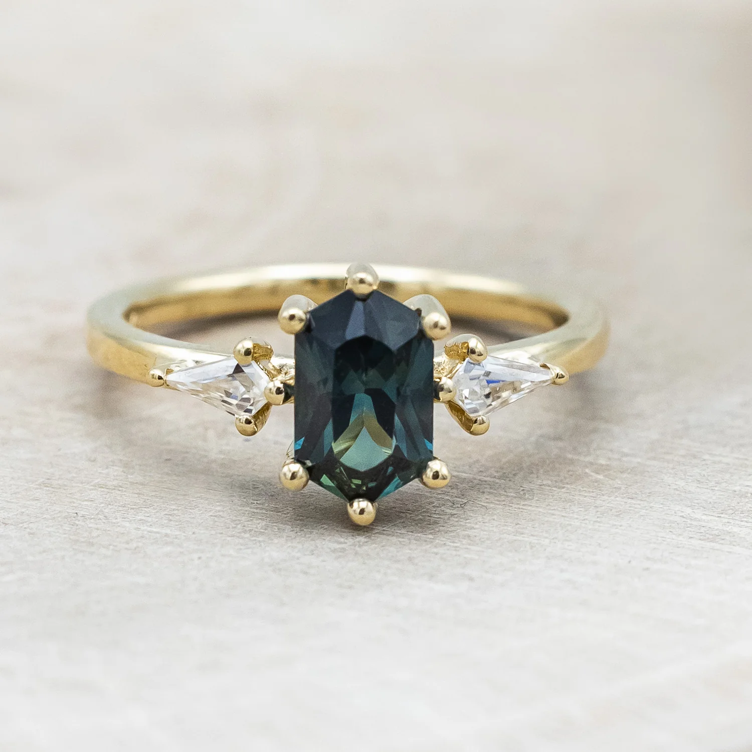 ONE-OF-A-KIND - "ISLA" - ELONGATED HEXAGON CUT AUSTRALIAN SAPPHIRE ENGAGEMENT RING WITH MOISSANITE ACCENTS - Image 15