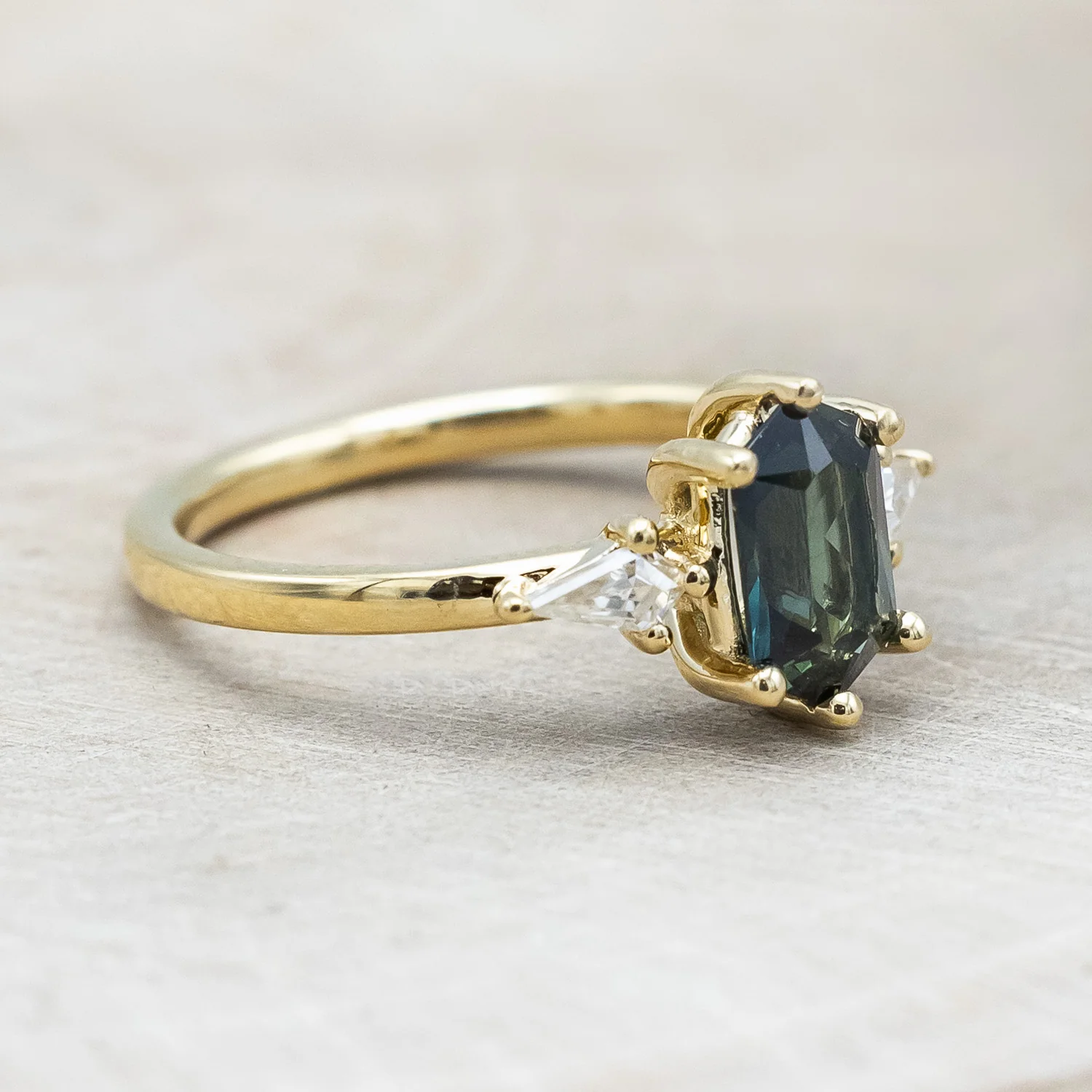 ONE-OF-A-KIND - "ISLA" - ELONGATED HEXAGON CUT AUSTRALIAN SAPPHIRE ENGAGEMENT RING WITH MOISSANITE ACCENTS - Image 16