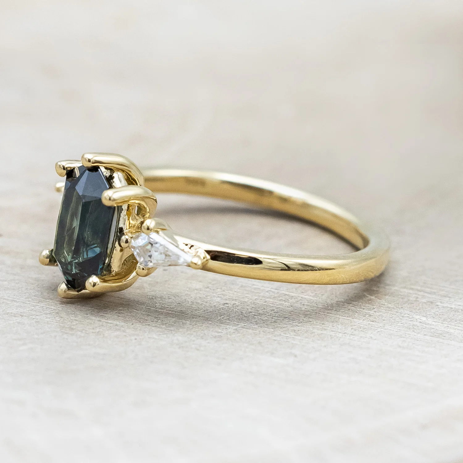 ONE-OF-A-KIND - "ISLA" - ELONGATED HEXAGON CUT AUSTRALIAN SAPPHIRE ENGAGEMENT RING WITH MOISSANITE ACCENTS - Image 17