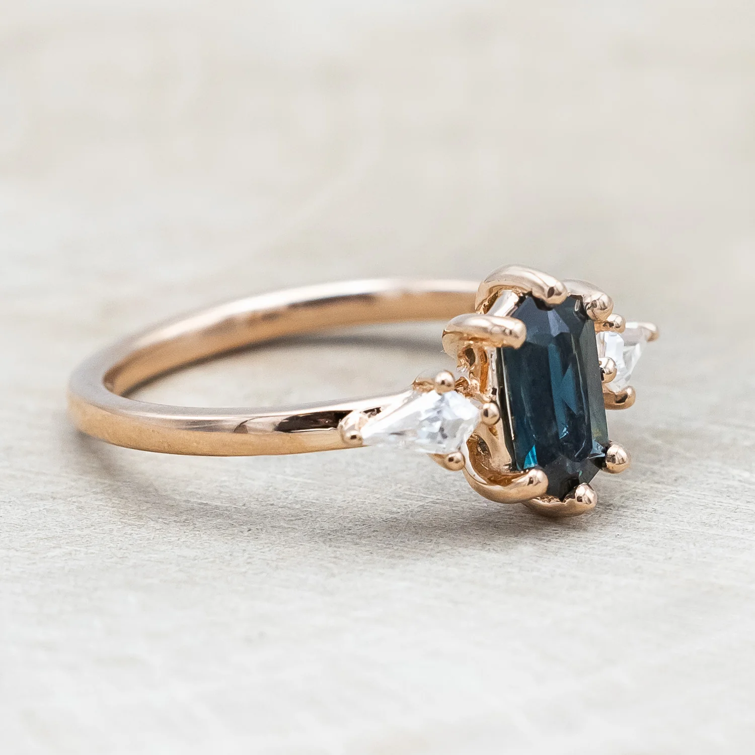 ONE-OF-A-KIND - "ISLA" - ELONGATED HEXAGON CUT AUSTRALIAN SAPPHIRE ENGAGEMENT RING WITH MOISSANITE ACCENTS - Image 5
