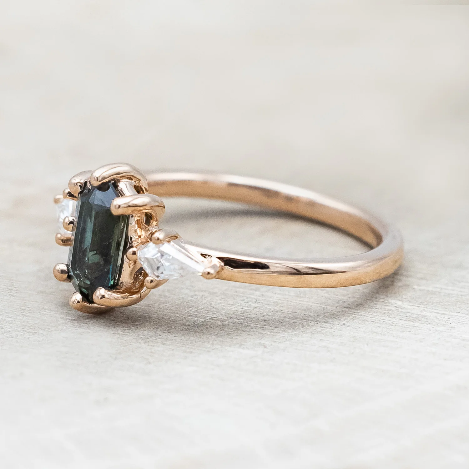 ONE-OF-A-KIND - "ISLA" - ELONGATED HEXAGON CUT AUSTRALIAN SAPPHIRE ENGAGEMENT RING WITH MOISSANITE ACCENTS - Image 6