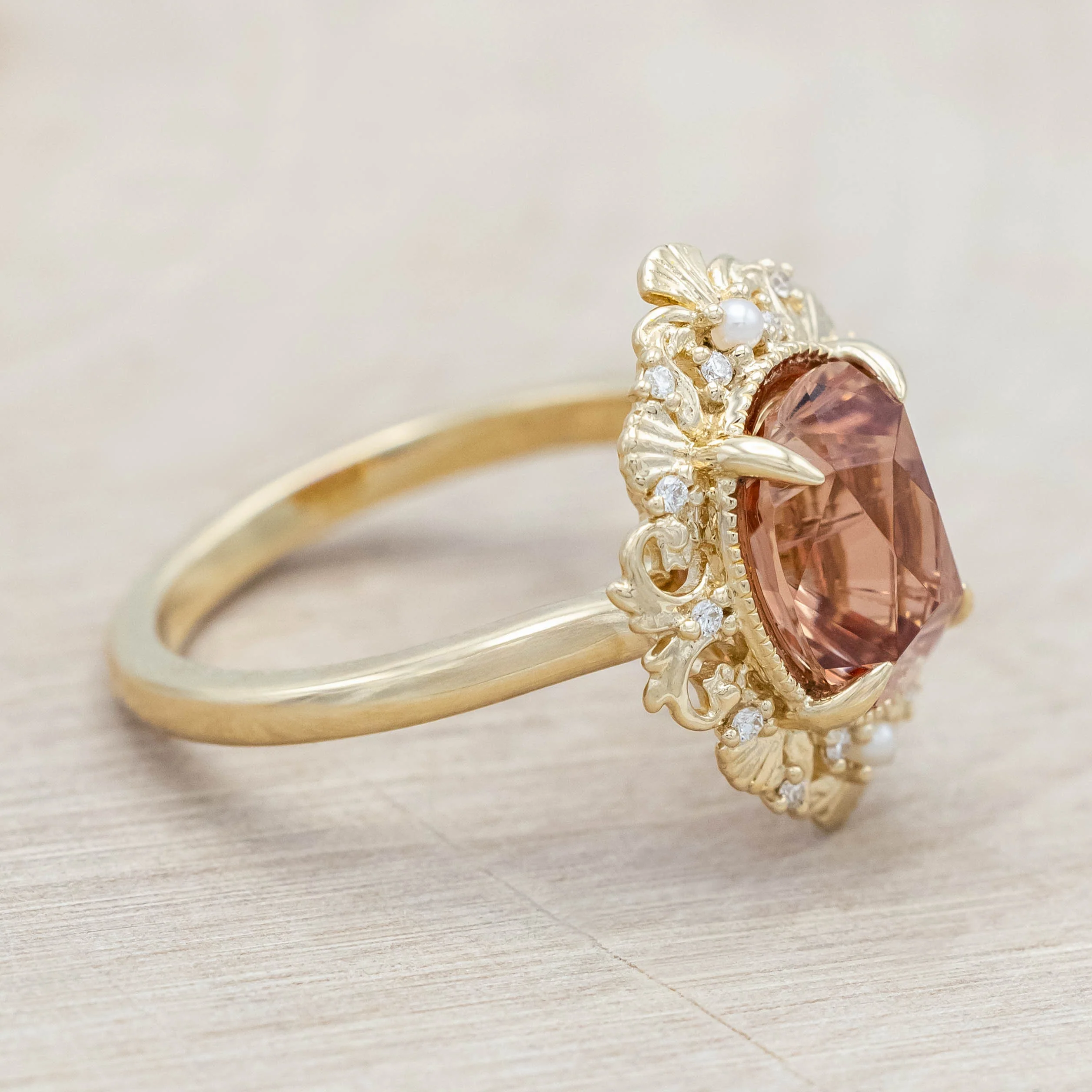 "MERROW" - SCULPTURAL-STYLE ENGAGEMENT RING WITH DIAMOND & PEARL ACCENTS - MOUNTING ONLY - SELECT YOUR OWN STONE - Image 4