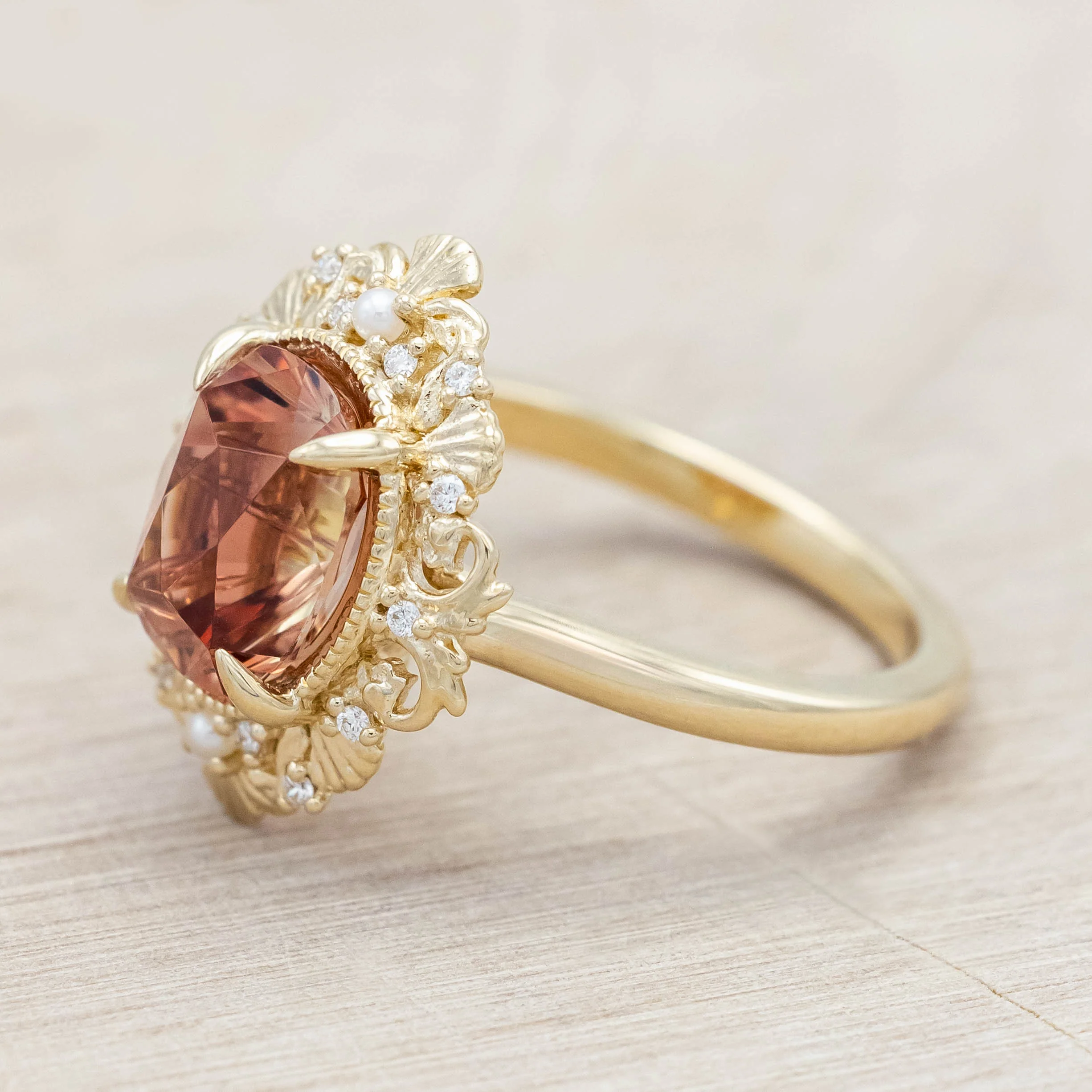 "MERROW" - SCULPTURAL-STYLE ENGAGEMENT RING WITH DIAMOND & PEARL ACCENTS - MOUNTING ONLY - SELECT YOUR OWN STONE - Image 5