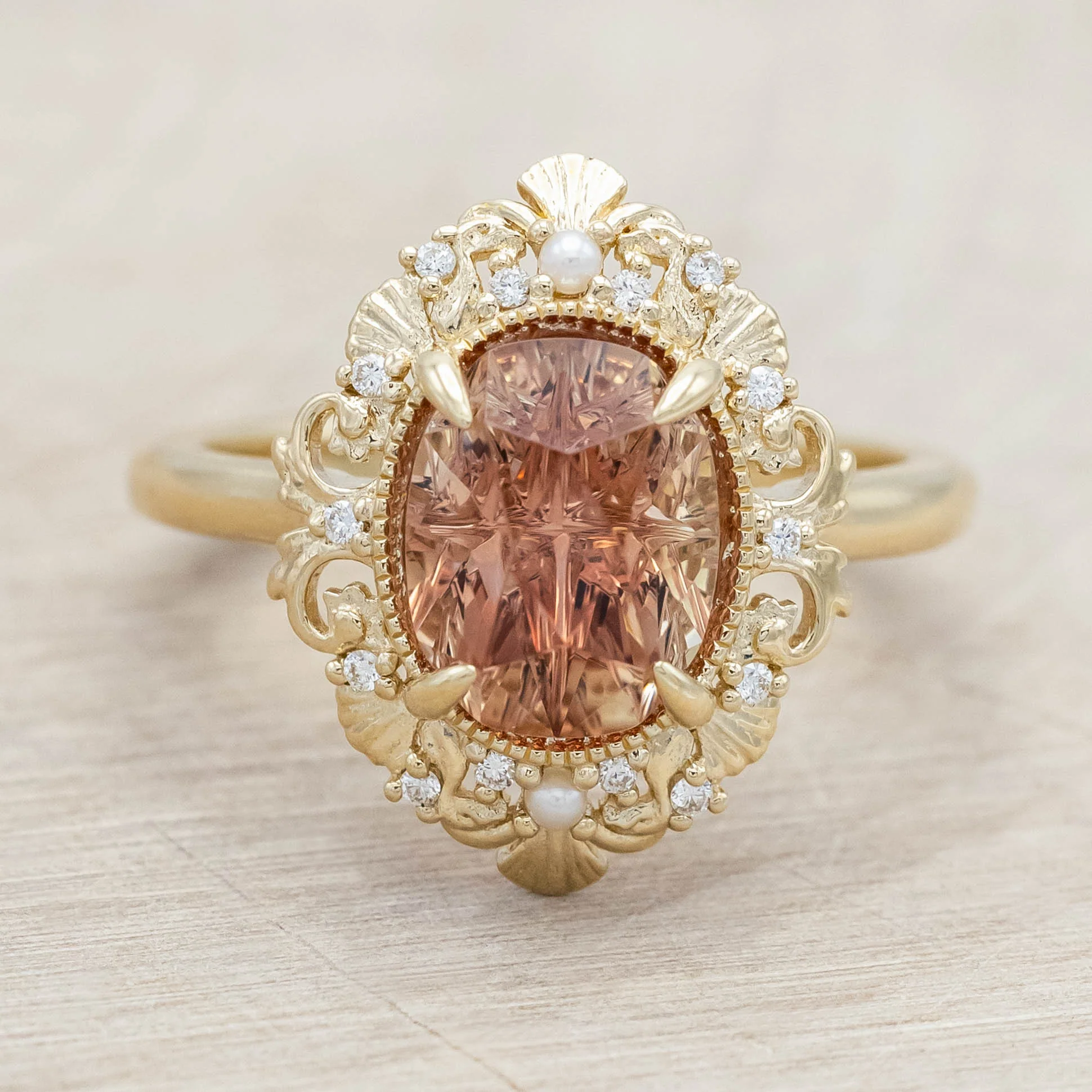 "MERROW" - SCULPTURAL-STYLE ENGAGEMENT RING WITH DIAMOND & PEARL ACCENTS - MOUNTING ONLY - SELECT YOUR OWN STONE - Image 6