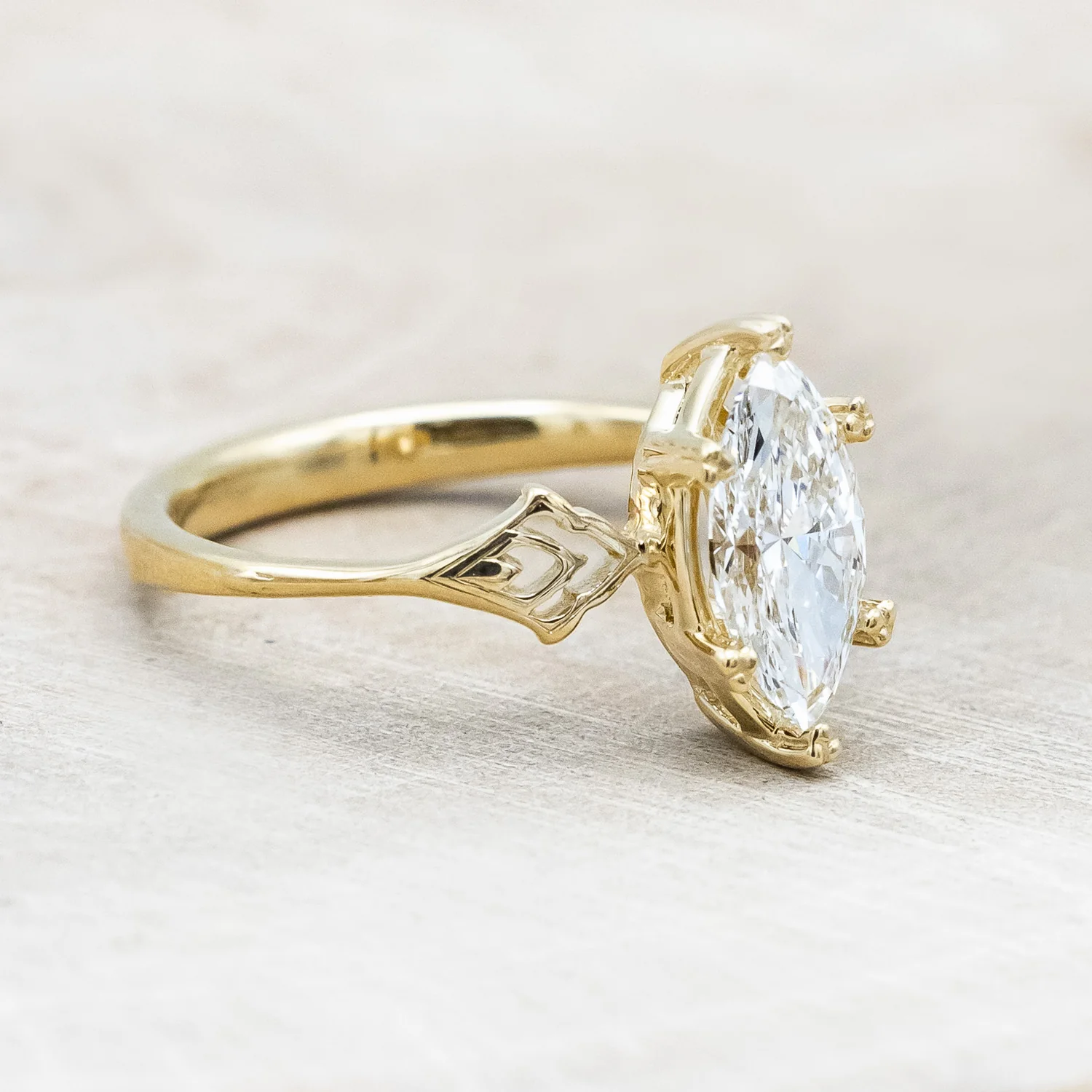 ONE-OF-A-KIND - "MORRIGAN" - ORNATE SOLITAIRE ENGAGEMENT RING WITH 1.10CT LAB-GROWN MARQUISE CUT DIAMOND - Image 4