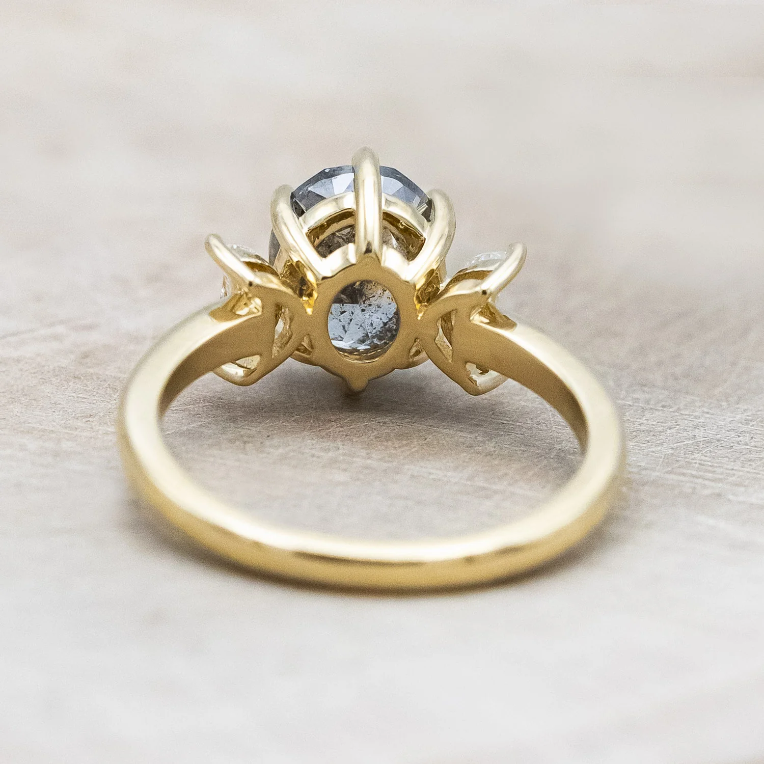 ONE-OF-A-KIND - "RHIANNON" - SALT & PEPPER DIAMOND ENGAGEMENT RING WITH TWO CRESCENT CUT MOON MOISSANITES - Image 6