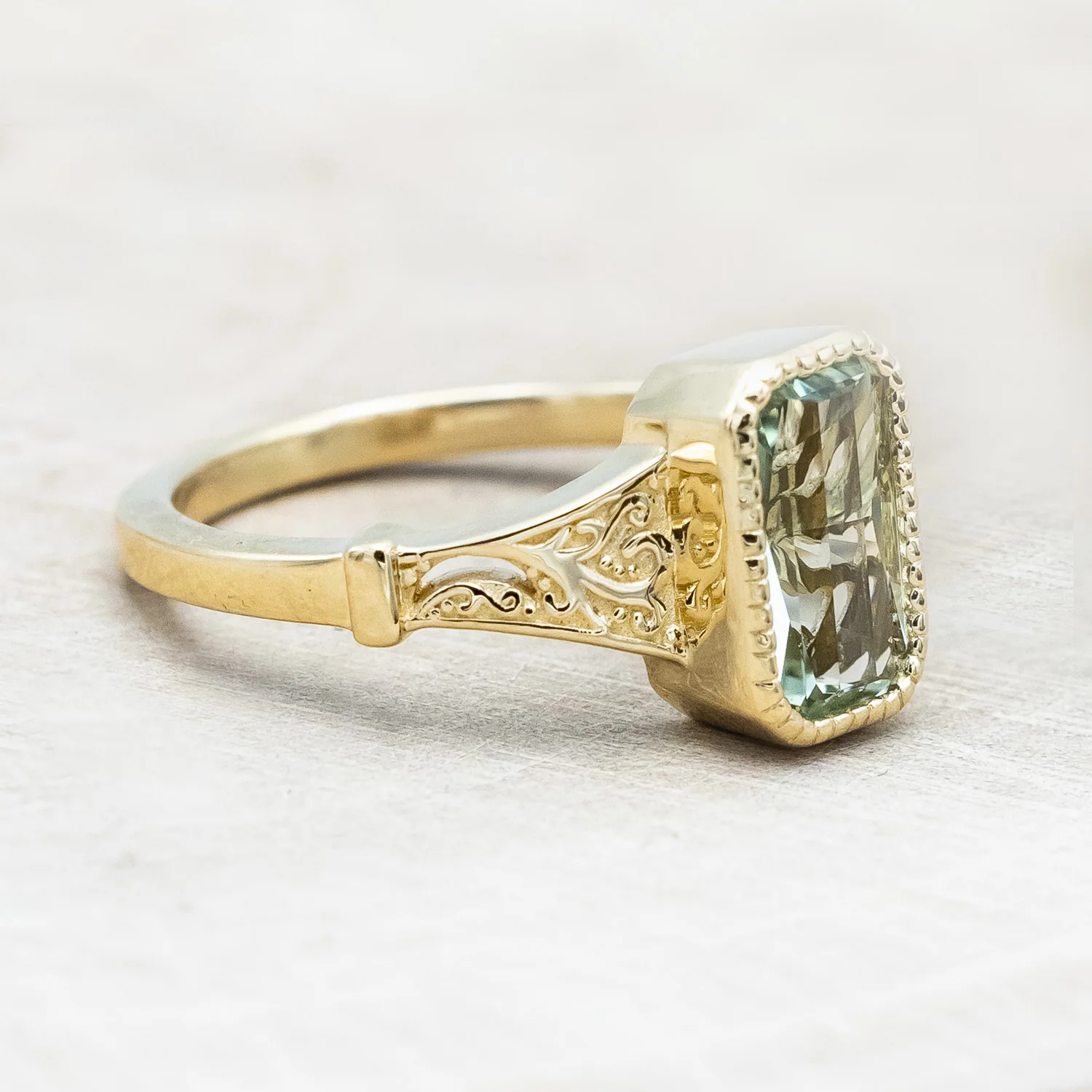 ONE-OF-A-KIND - "SELENE" - RADIANT CUT NATURAL GREEN SAPPHIRE ENGAGEMENT RING - Image 3