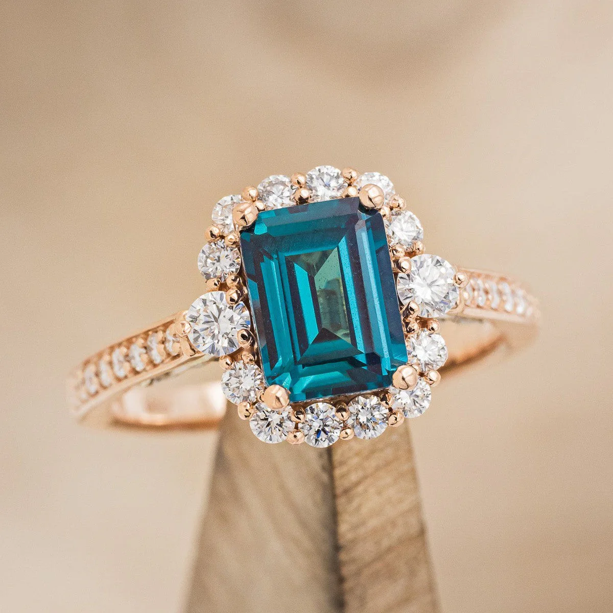 "OPHELIA" - ENGAGEMENT RING WITH DIAMOND HALO & ACCENTS - MOUNTING ONLY - SELECT YOUR OWN STONE - Image 4