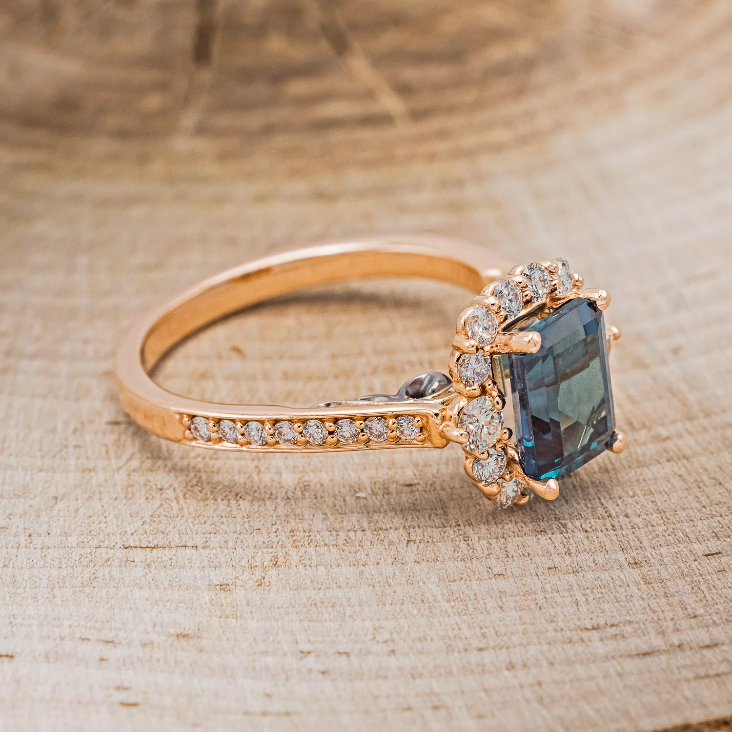 "OPHELIA" - ENGAGEMENT RING WITH DIAMOND HALO & ACCENTS - MOUNTING ONLY - SELECT YOUR OWN STONE - Image 16
