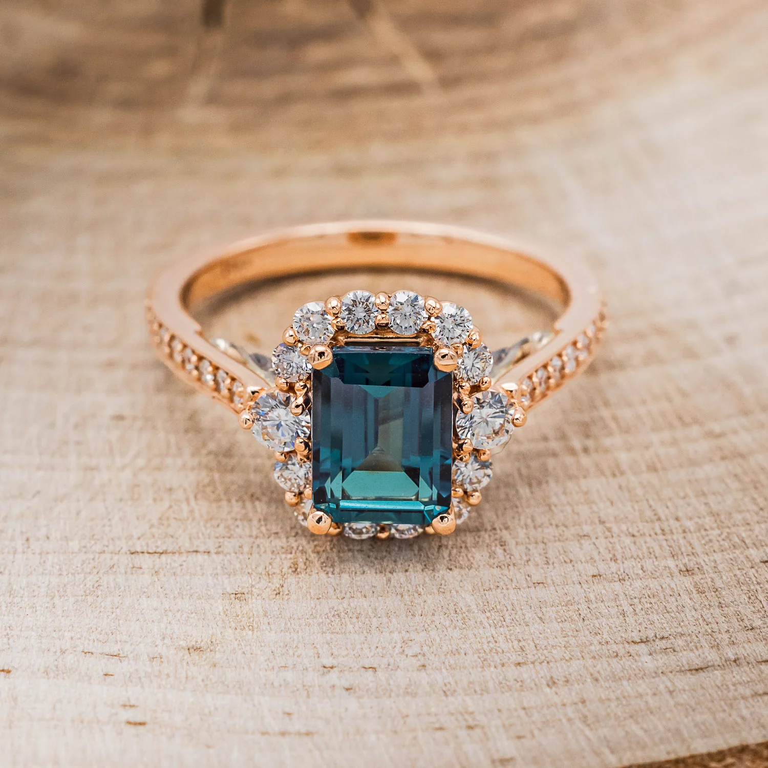 "OPHELIA" - ENGAGEMENT RING WITH DIAMOND HALO & ACCENTS - MOUNTING ONLY - SELECT YOUR OWN STONE - Image 18